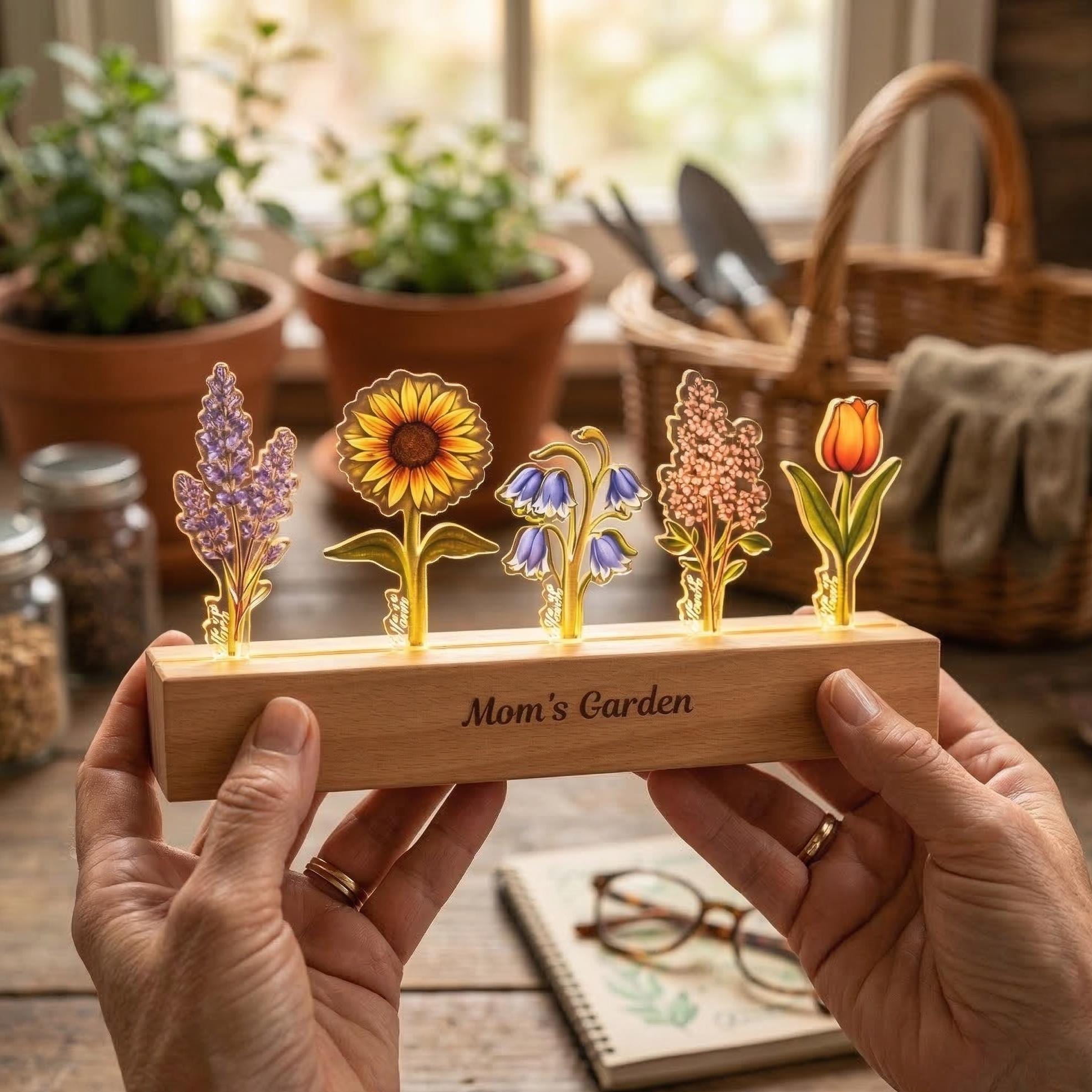 Personalized Grandma‘s Garden Birth Month Flowers Night Light, LED Night Light for Mom, Mother’s Day Gift for Mom