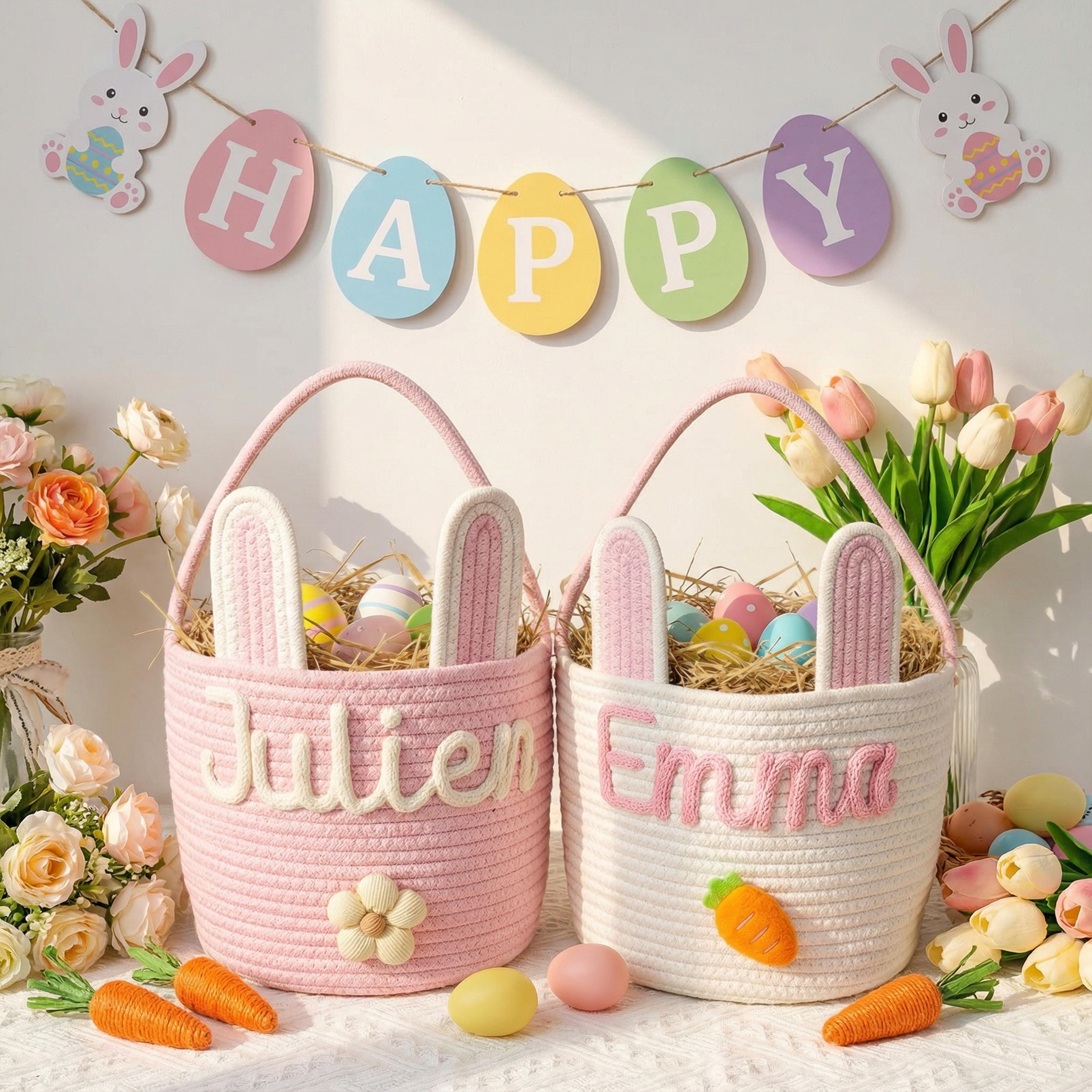 Personalized Easter Basket with Name • Egg Hunt • Handmade Bunny Basket • Personalized Easter Basket • Egg Hunt • Handmade Bunny Basket