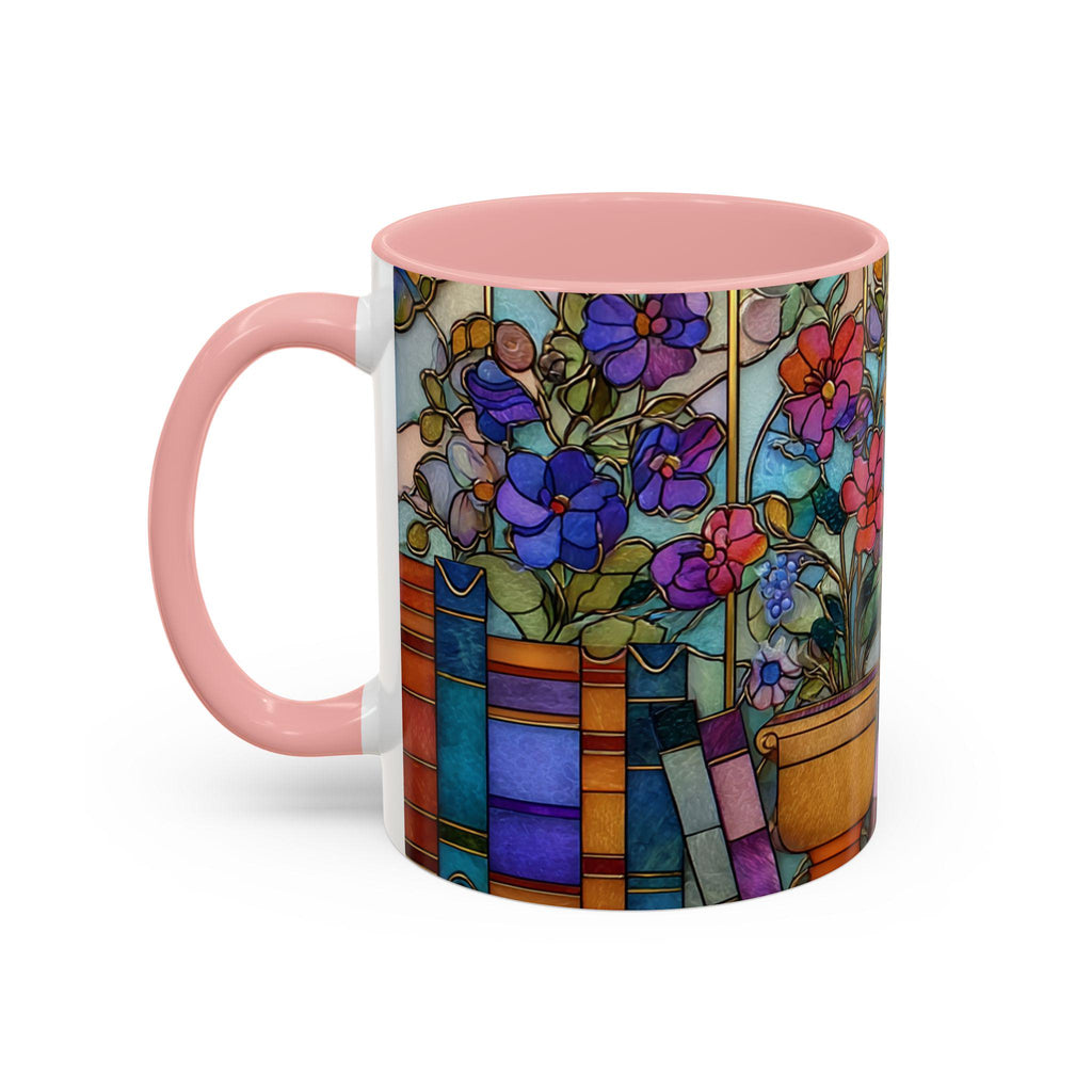 Stained Glass Floral Bookshelf Mug _ Colorful Ceramic Coffee Cup With Flowers, Modern Ceramic Mug – Elevate Your Coffee Time