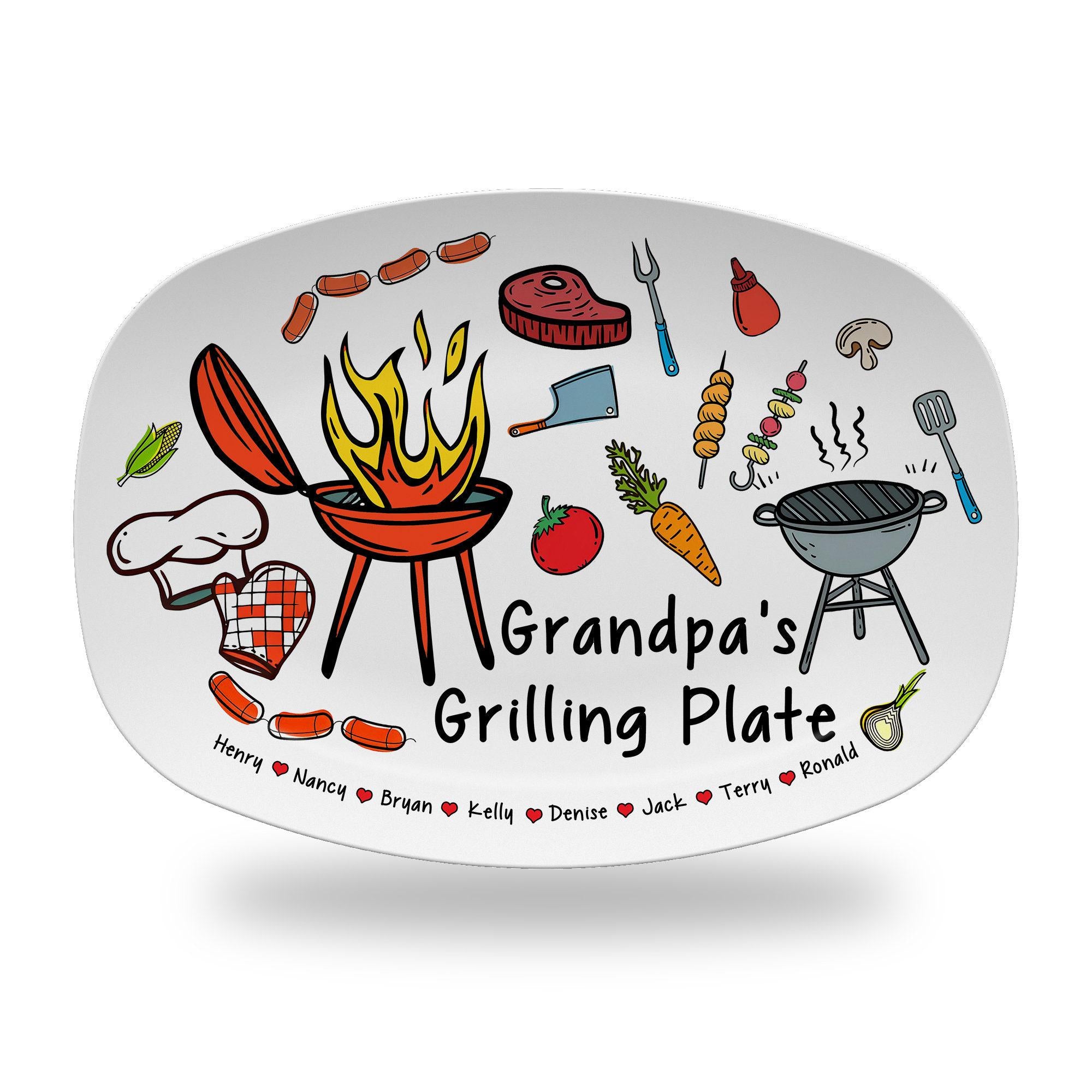 Personalized Dad's Grilling Platter, Custom BBQ Serving Tray With Kid's Name, Father's Day Gift Idea
