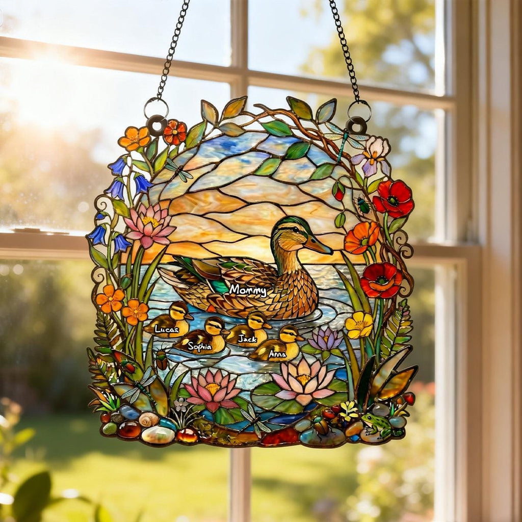 Ducky Mom Suncatcher Ornament, Personalized Family Window Decor, Mother's Day Keepsake