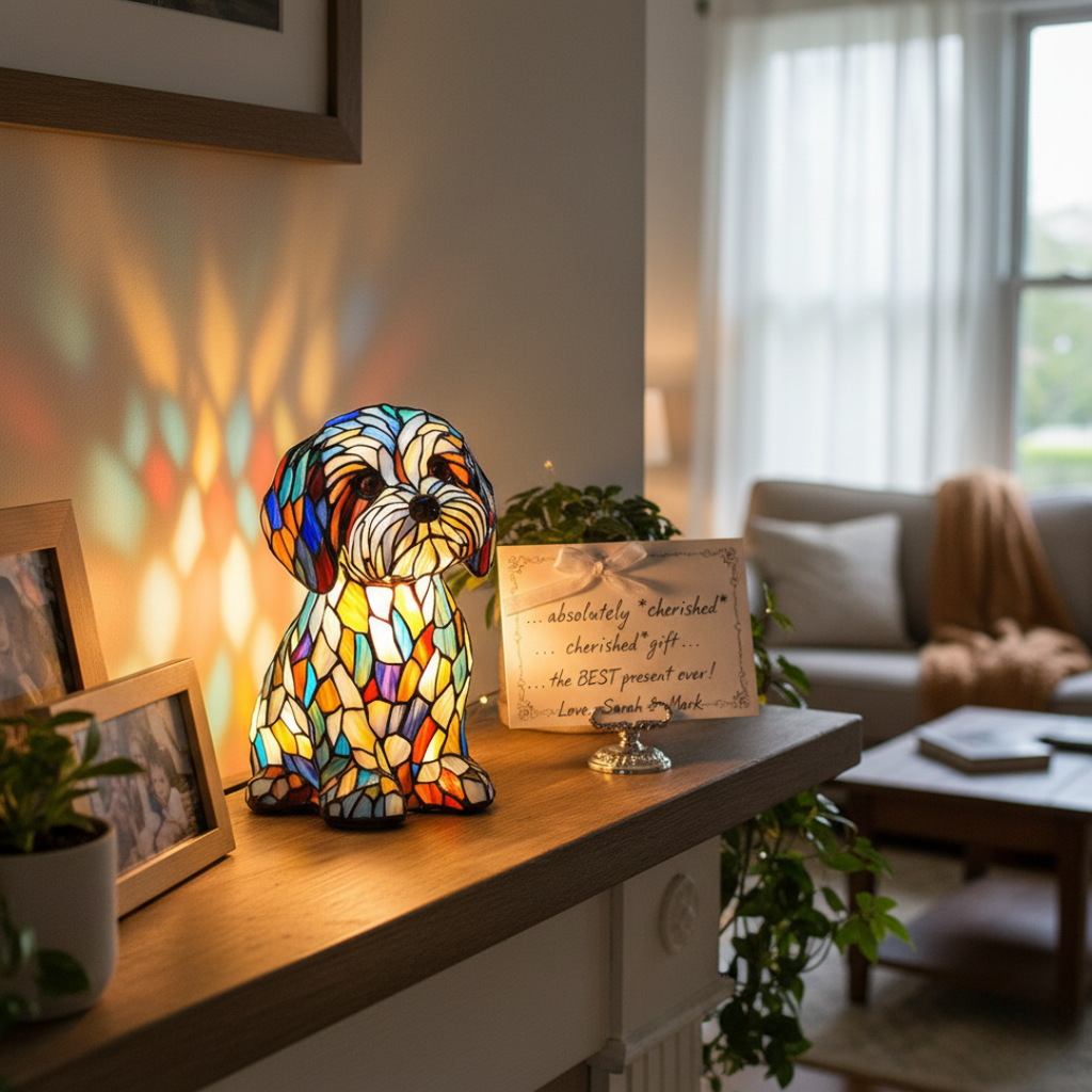 Mosaic Dog Table Lamp, Modern Desk Night Light Night Light, Mosaic Table Lamp, Room Decor, Puppy Night Light Decor, Cute Dog Table Lamp, Pet Lover Gift, Nursery & Bedroom Light, Night Light