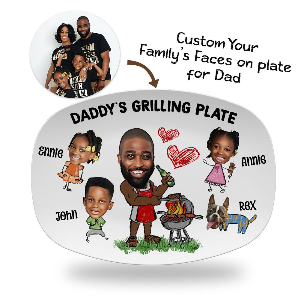 Personalized Daddy's Grilling Plate Gift - Custom BBQ Platter for Dad, Father's Day Present, Dad’s Grill Plate With Kids Names & Face