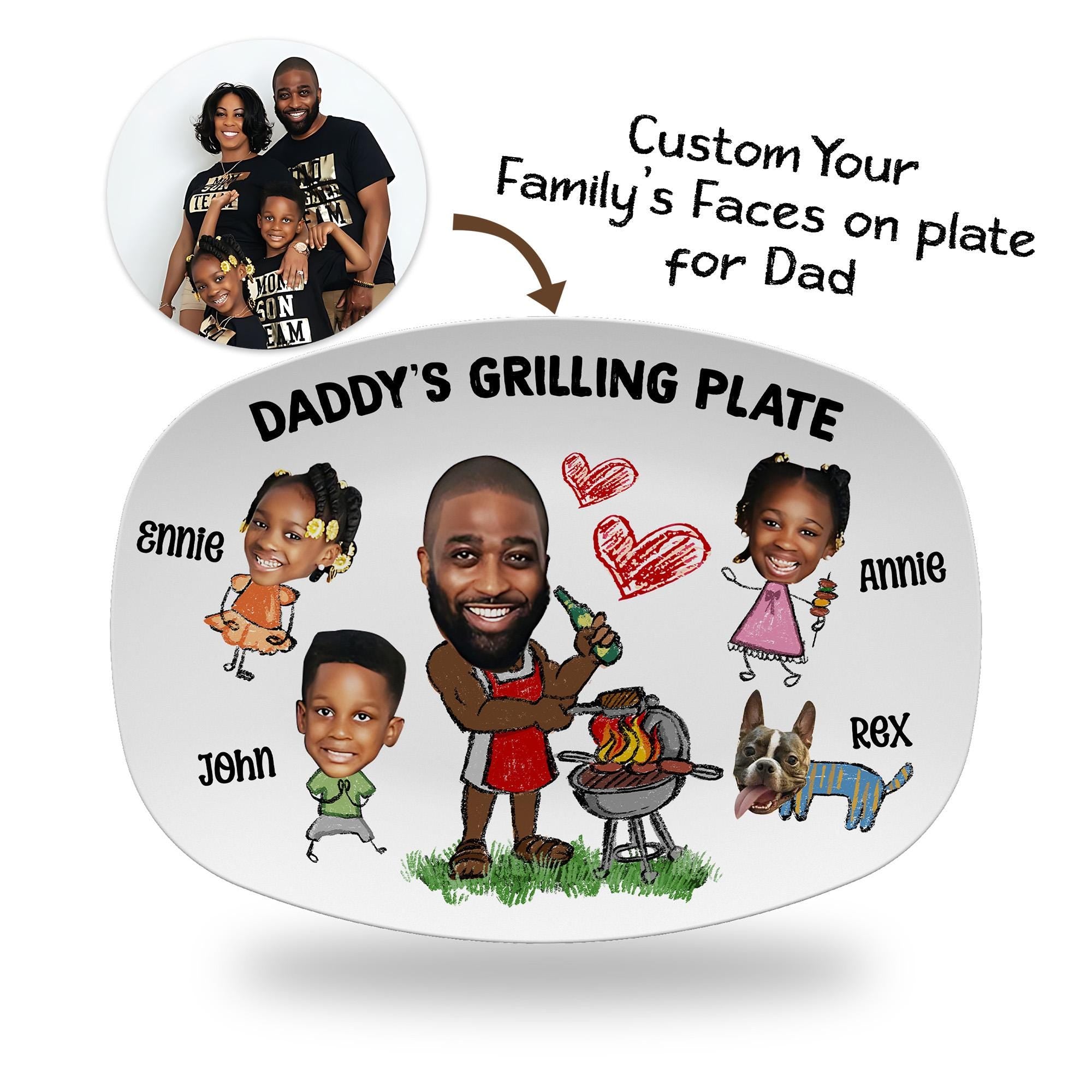 Personalized Daddy's Grilling Plate Gift - Custom BBQ Platter for Dad, Father's Day Present, Dad’s Grill Plate With Kids Names & Face