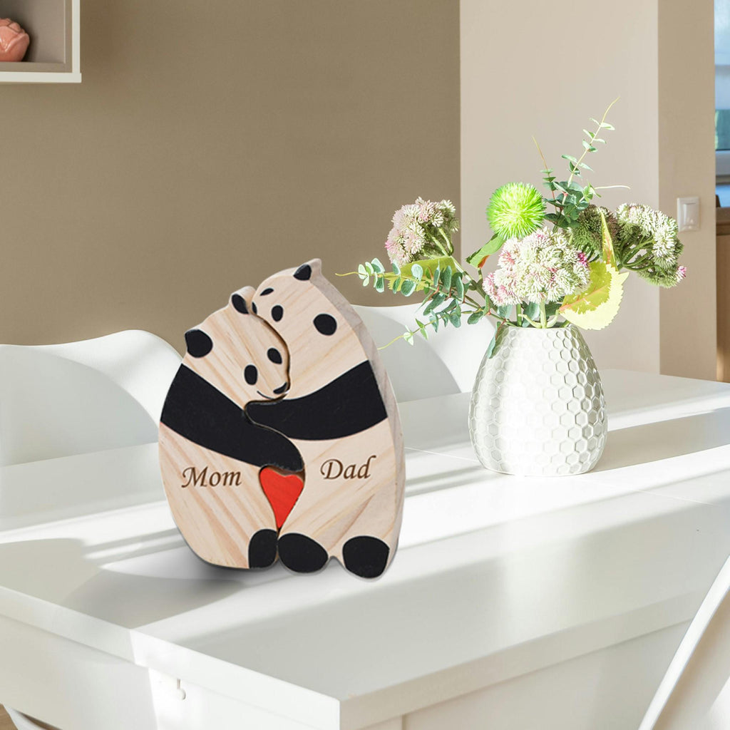 Wooden Animal Family Puzzle, 2-6 Pandas Family Jigsaw Decor, Wedding Anniversary Gifts for Mom Dad Friend Couples Animal Family Decor