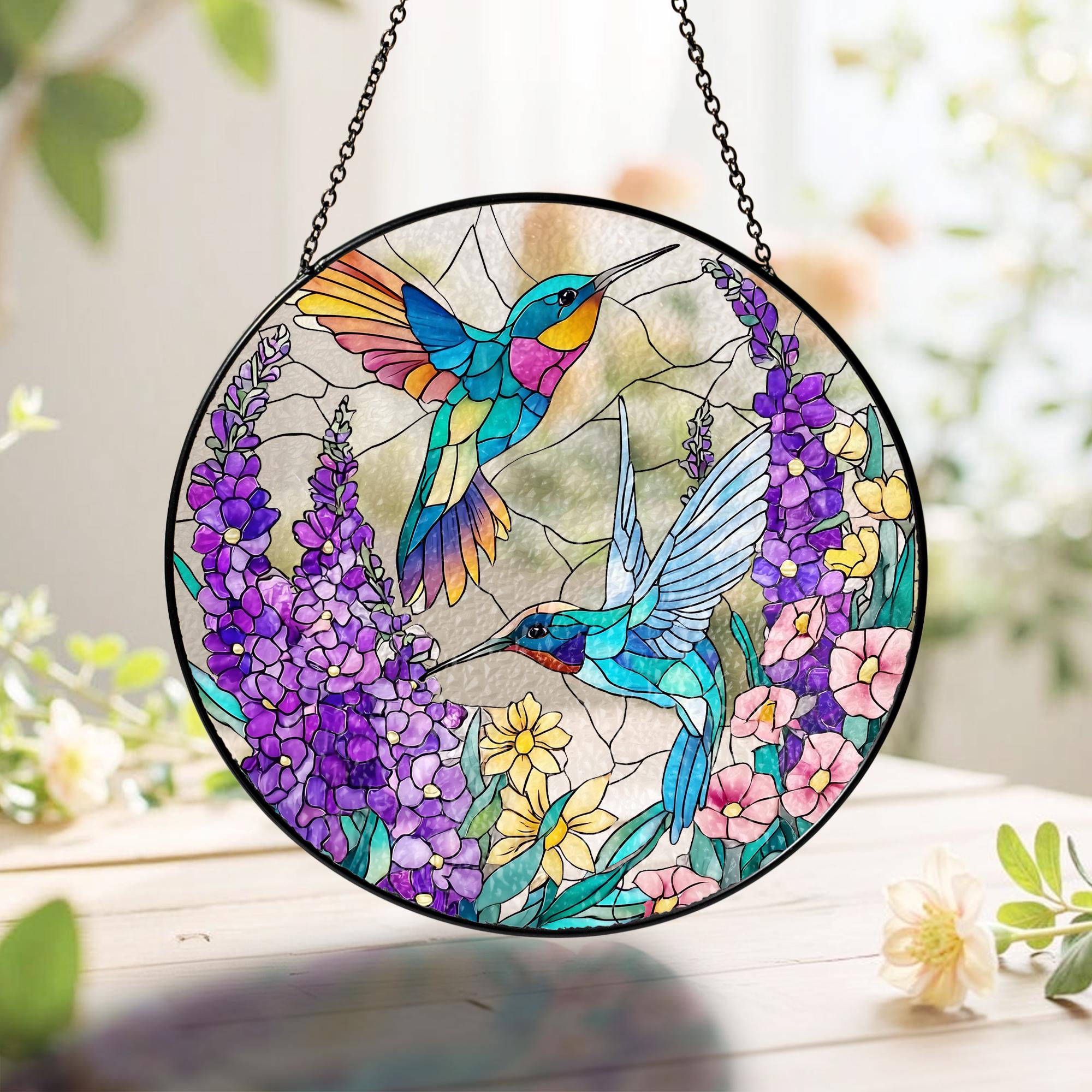 Hummingbird Glass Suncatcher,hummingbird Window Hanging,bird Memorial Suncatcher,bird Glass Art,gift for Mom or Grandma,sympathy Memory Gift