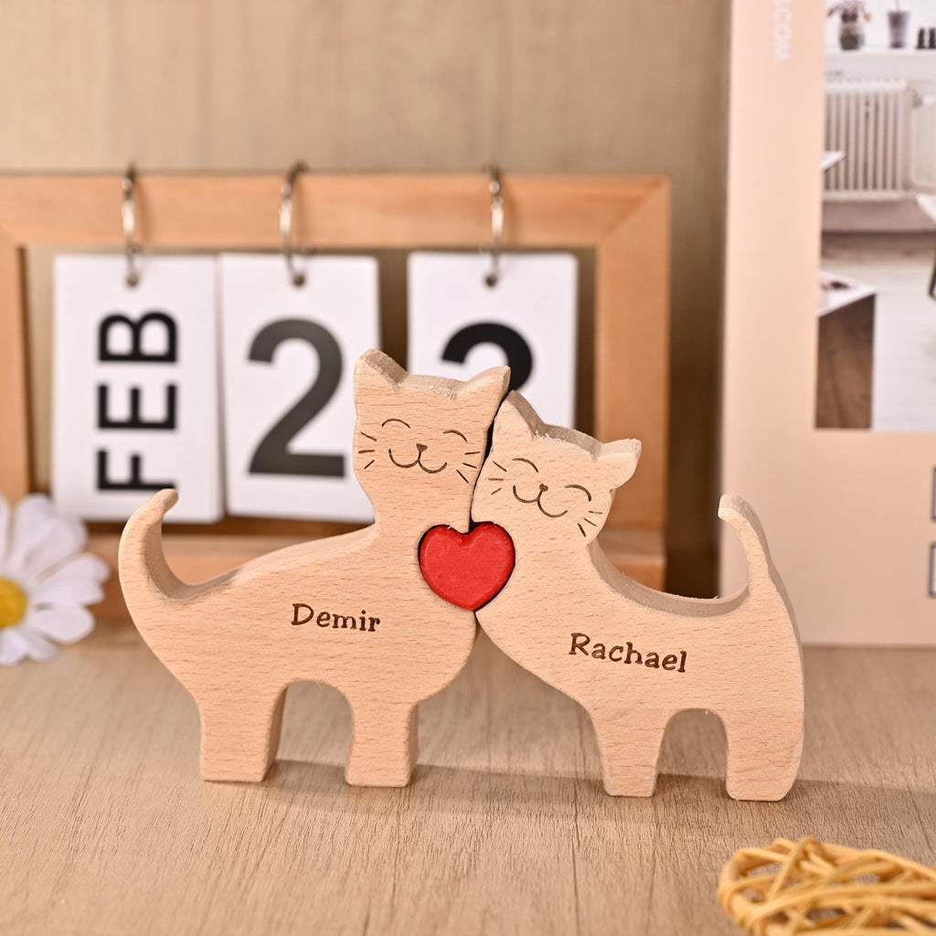 Personalized Cat Gifts for 2-6, Wooden Cat Family Puzzle, Carved Wood Cat, Anniversary Gift for Mom, New Mum Gift, Wife Christmas Present