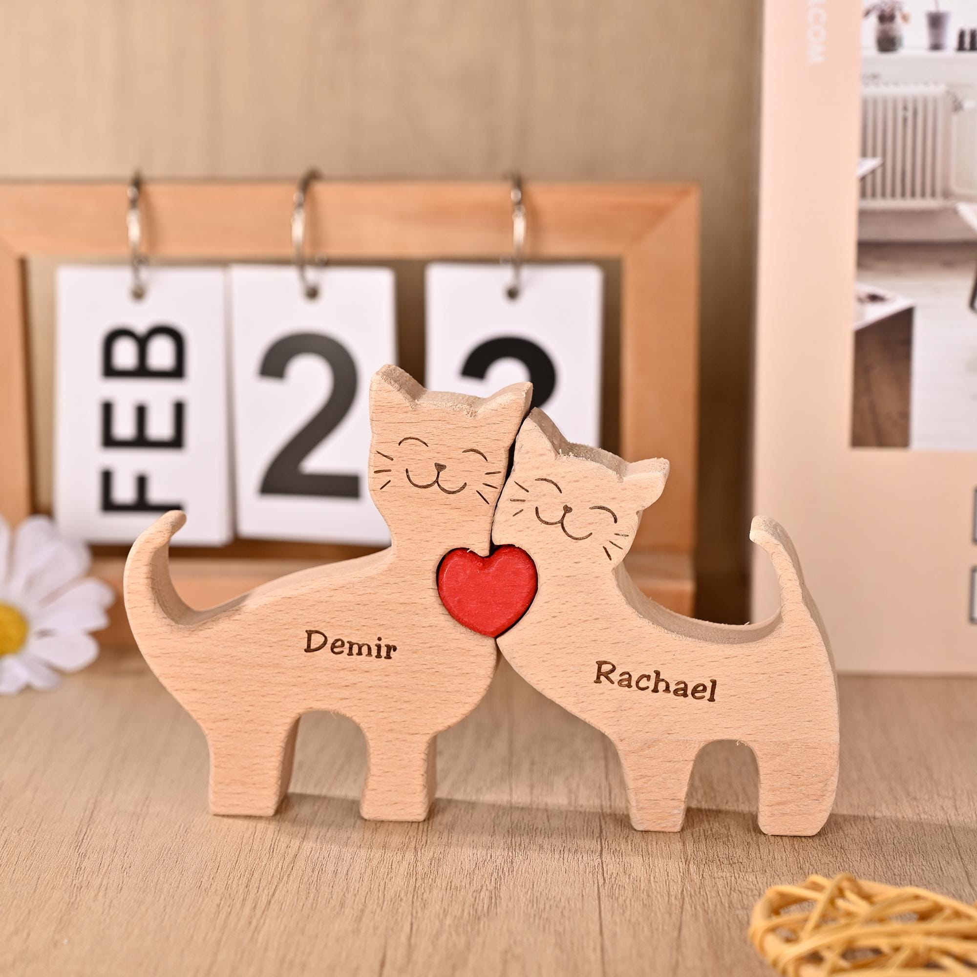 Personalized Cat Gifts for 2-6, Wooden Cat Family Puzzle, Carved Wood Cat, Anniversary Gift for Mom, New Mum Gift, Wife Christmas Present