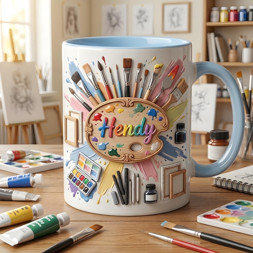 Artist Mug, Personalized Painter Mug, Custom Name Art Gift, Paint Brush Coffee Cup, Creative Artist Appreciation Gift