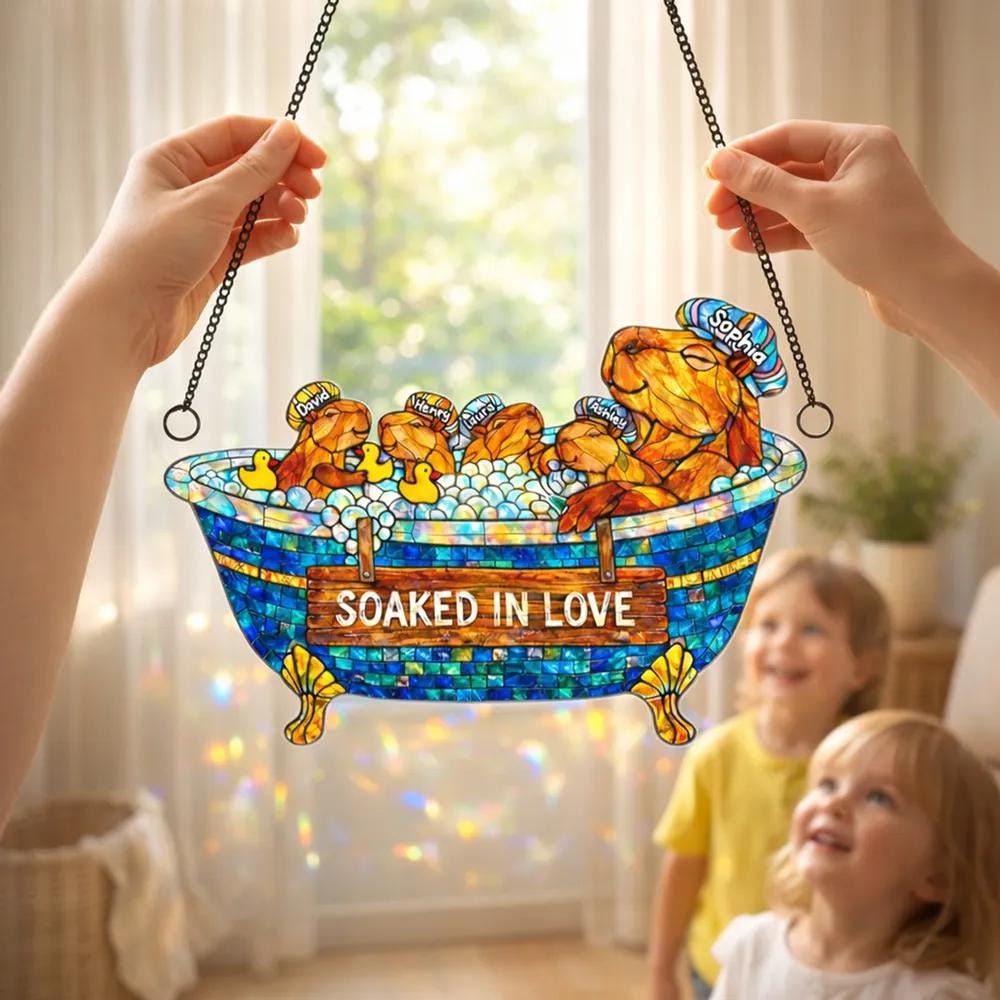 Custom Water Critter Mom Suncatcher, Soaked in Love Decor, Window Hanging Home Decor Light, Cute Mothers Day Birthday Gift for Mom Grandma