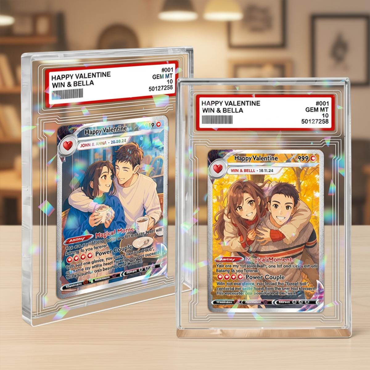 Personalized Poke Love Card Block, Custom Photo Hologram Plaque, Anime Wedding Card, Card for Couple, Valentine's Day Gift