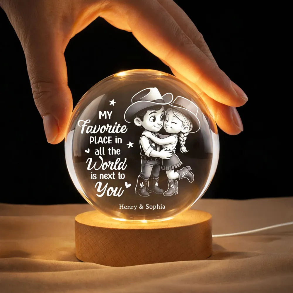 Countryside Couple Cowboy Cowgirl - Personalized Crystal Ball LED Nigh, Night Sky Print, Valentines Day Wedding Anniversary Gift For Couple