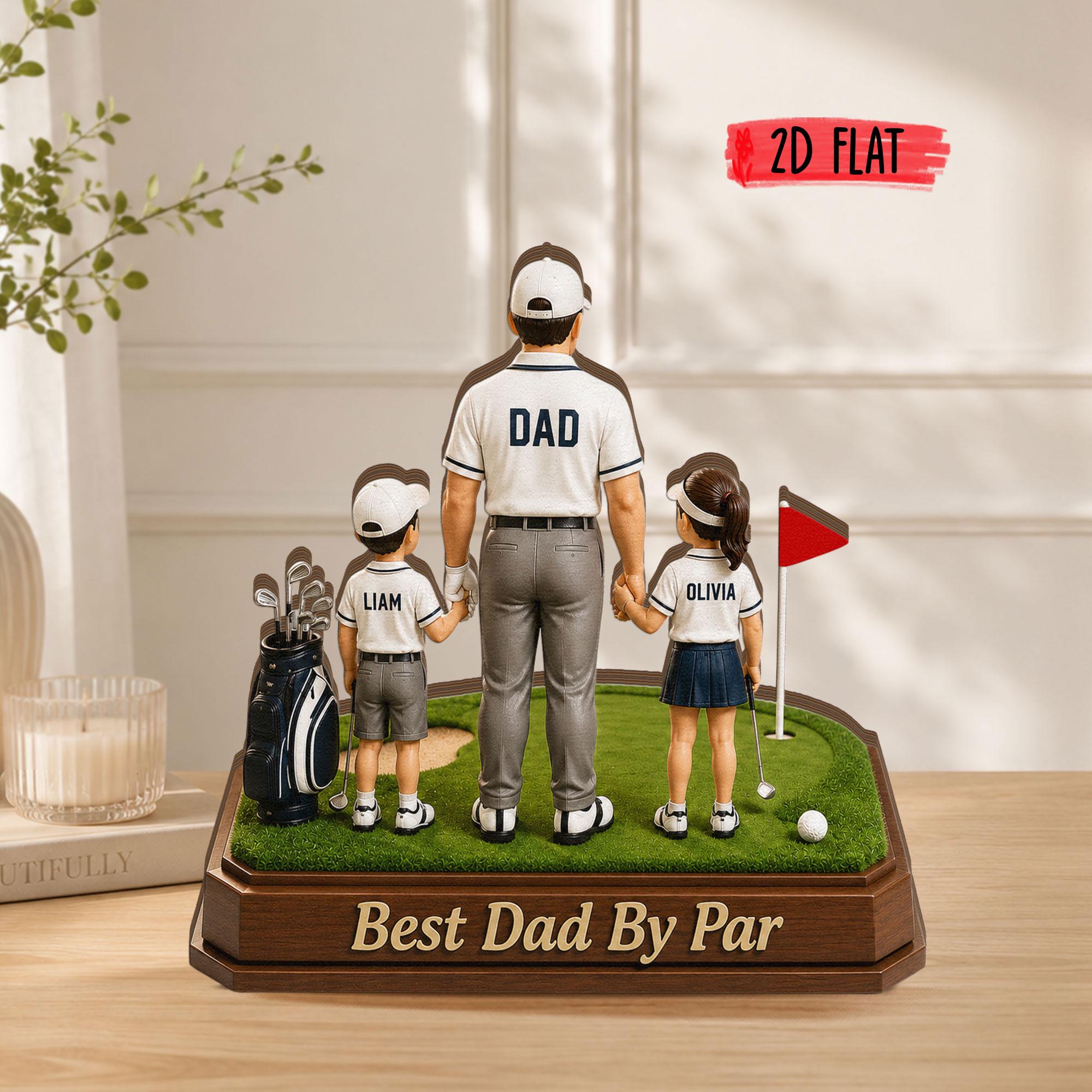 Personalized Golf Dad Wooden Block, Custom Kids Names Sign, Best Dad by Par, Golfing Gift for Dad, Husband, Father's Day Gift for Golf Lover