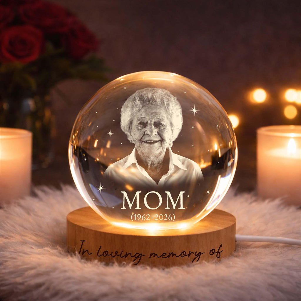 Custom Photo Crystal LED Lamp,dad Mom Memorial Photo Engraved Crystal Ball LED Night Light,sympathy Gift,mother's Day Gift for Grandma, Mom