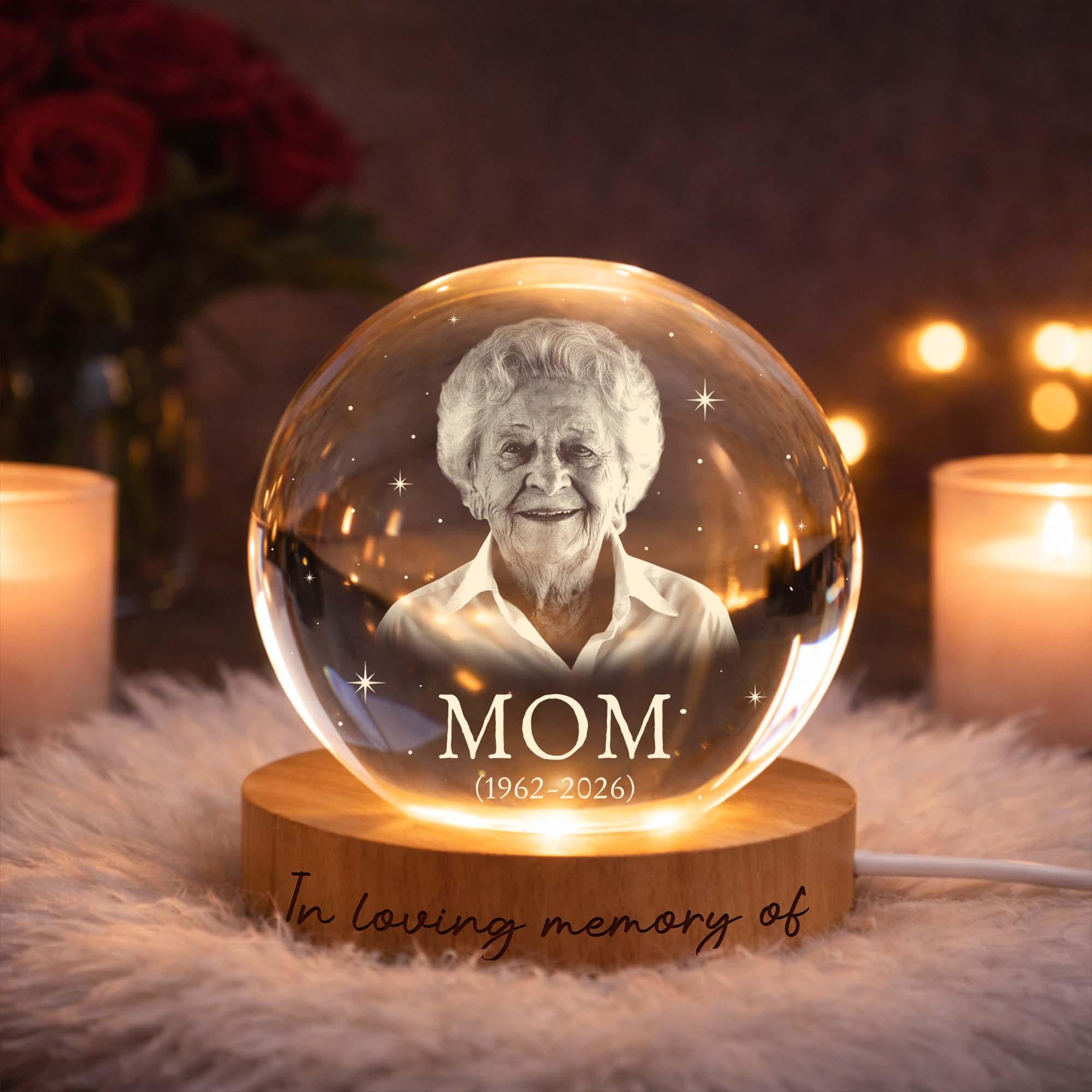 Custom Photo Crystal LED Lamp,dad Mom Memorial Photo Engraved Crystal Ball LED Night Light,sympathy Gift,mother's Day Gift for Grandma, Mom