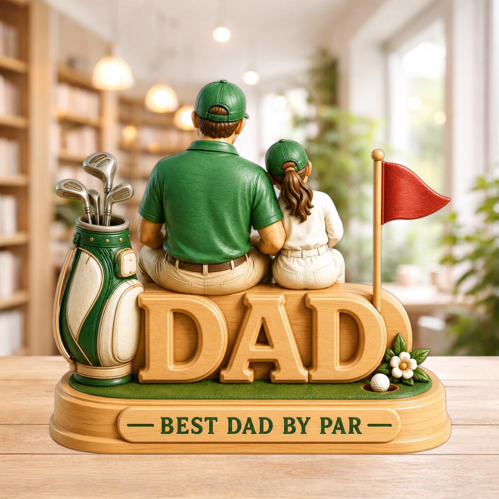 Personalized Golf Dad Wooden Block Custom Wood Sign Golf Gift for Him Golfing Father's Day Gift Dad Custom Family Figurine With Kids Names