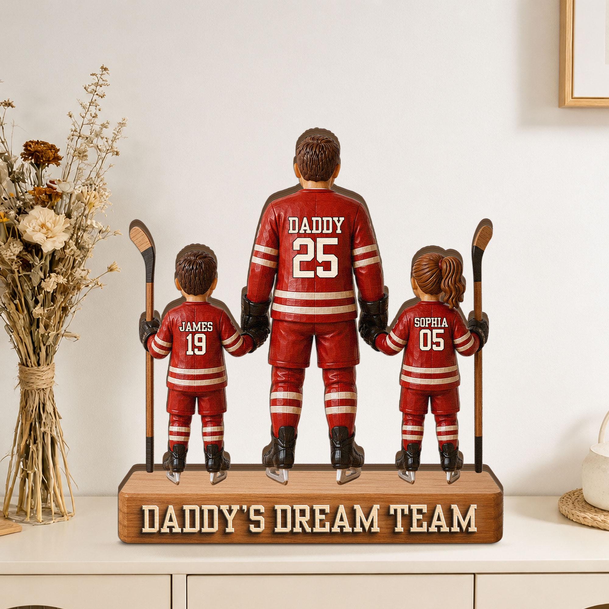 Personalized Hockey Dad Wooden Block, Custom Name and Number Wooden Block, Father’s Day Decor, Sports Dad Keepsake, Family Wood Sign