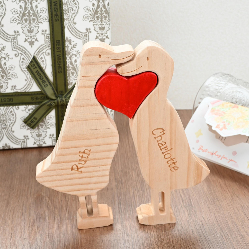Wooden Animal Family Puzzle, 2-7 Ducks Family Jigsaw Decor, Wedding Anniversary Gifts for Mom Dad Friend Couples Animal Family Decor