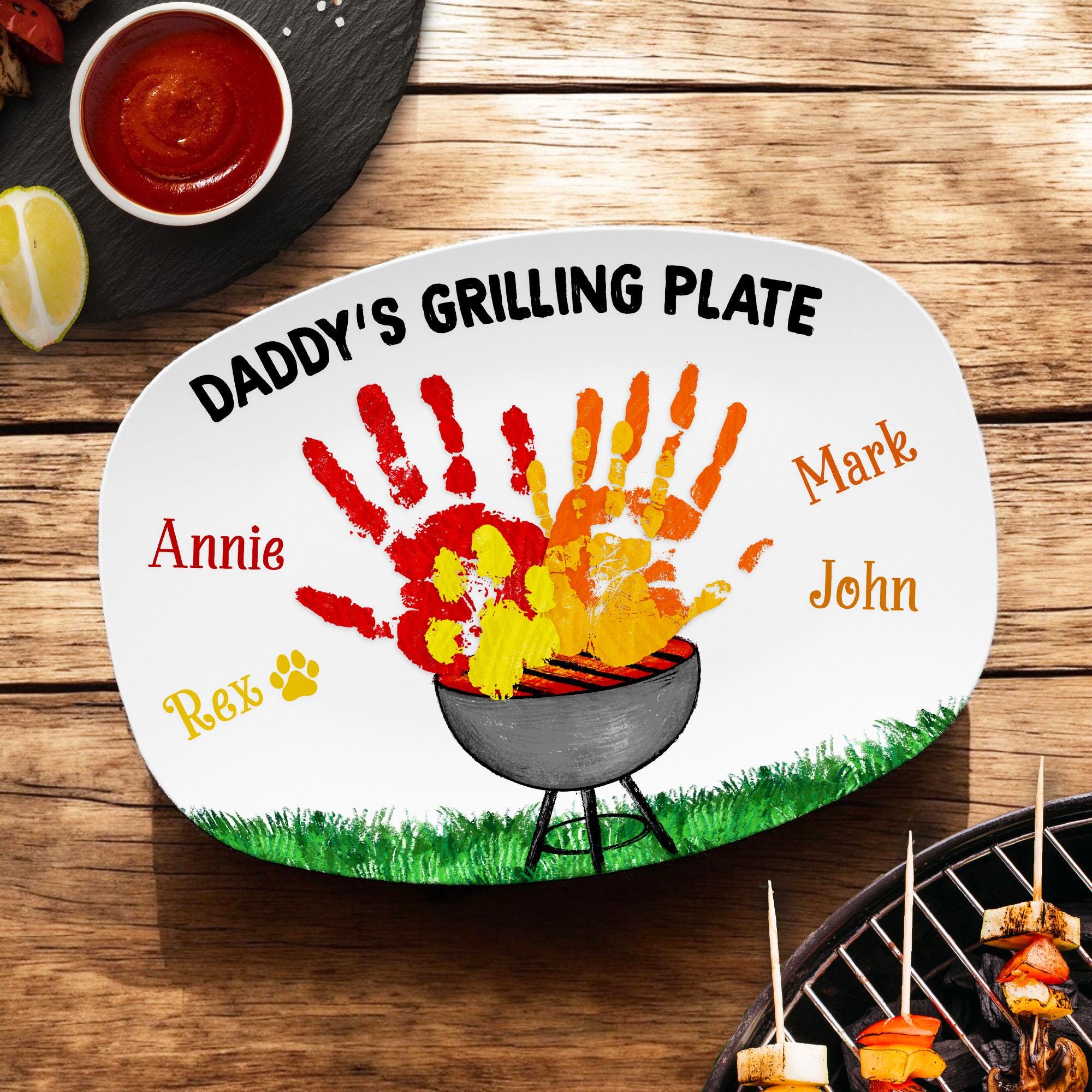 Custom Daddy's Grilling Plate Gifts - Personalized Dad Grilling Platter, Barbecue Plate for Dad, Father's Day Gift, Gift From Children