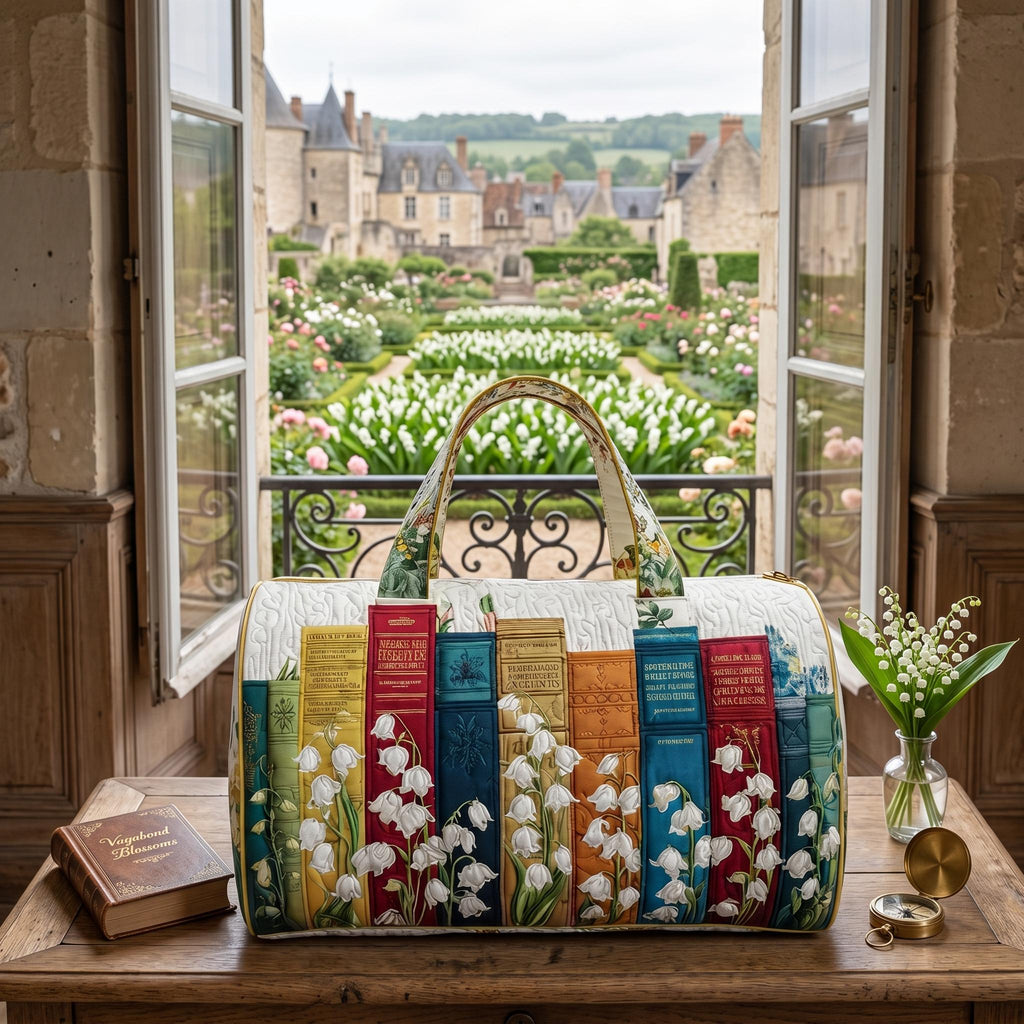 Quilted Book Lover Duffle Bag – Vintage Floral Library Travel Weekender Tote, Bookish Aesthetic Overnight Bag, Reader Gift for Women