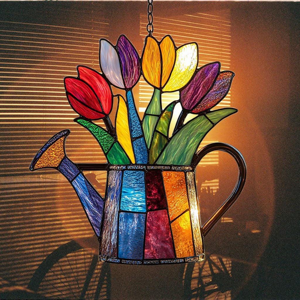 Colorful Tulips Acrylic Ornament, Flat 2D Window Hanging Decor, Garden Floral Sun Catcher Gift for Mom Grandma Women