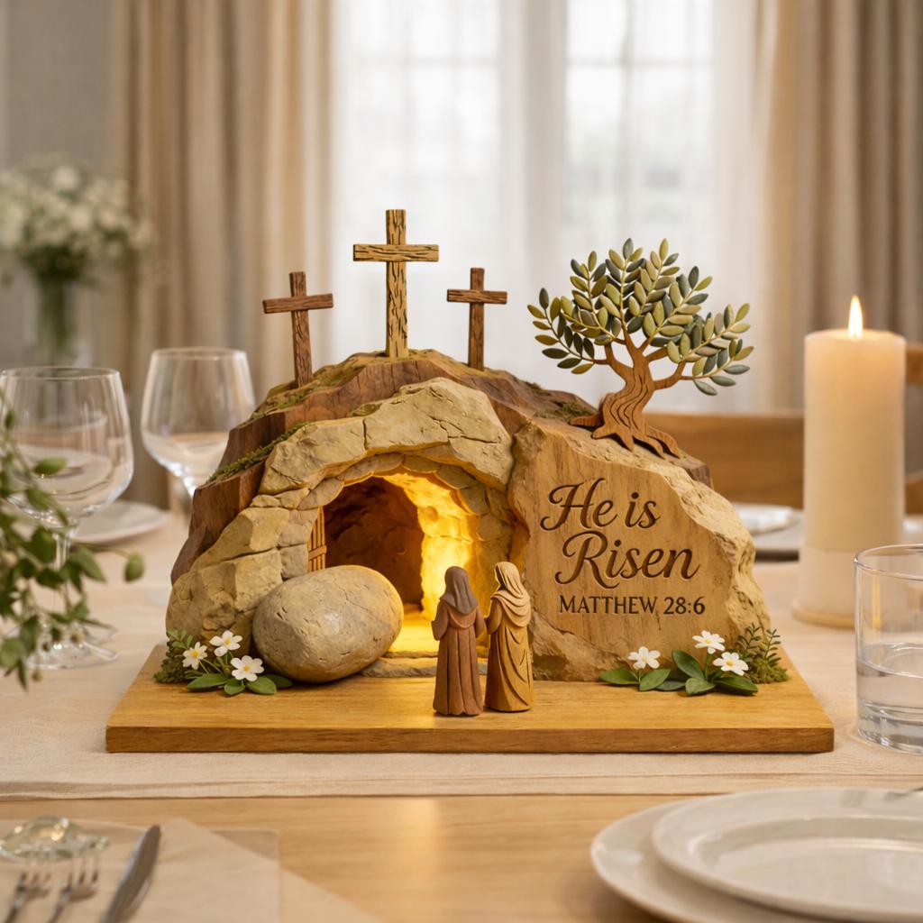 He is Risen Easter Wooden Plaque, Matthew 28_6 Christian Resurrection Decor, Empty Tomb Wood Sign