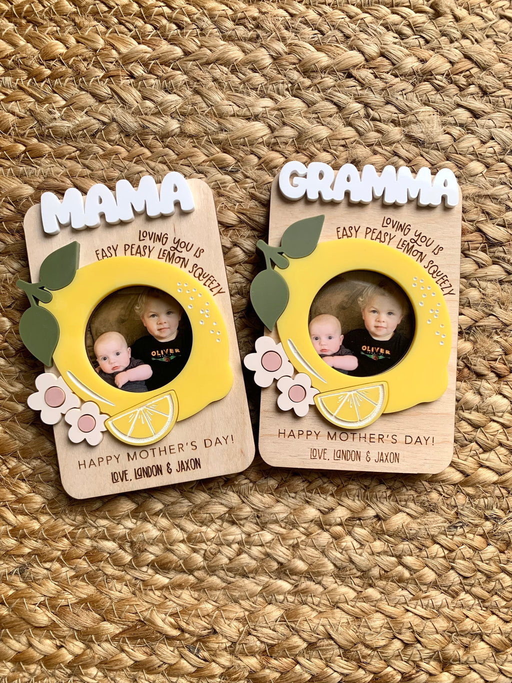 Personalized Lemon Photo Magnet, Mother's Day Gift, Fridge Photo Magnet, Kid Photo Frame, Gift for Grandma