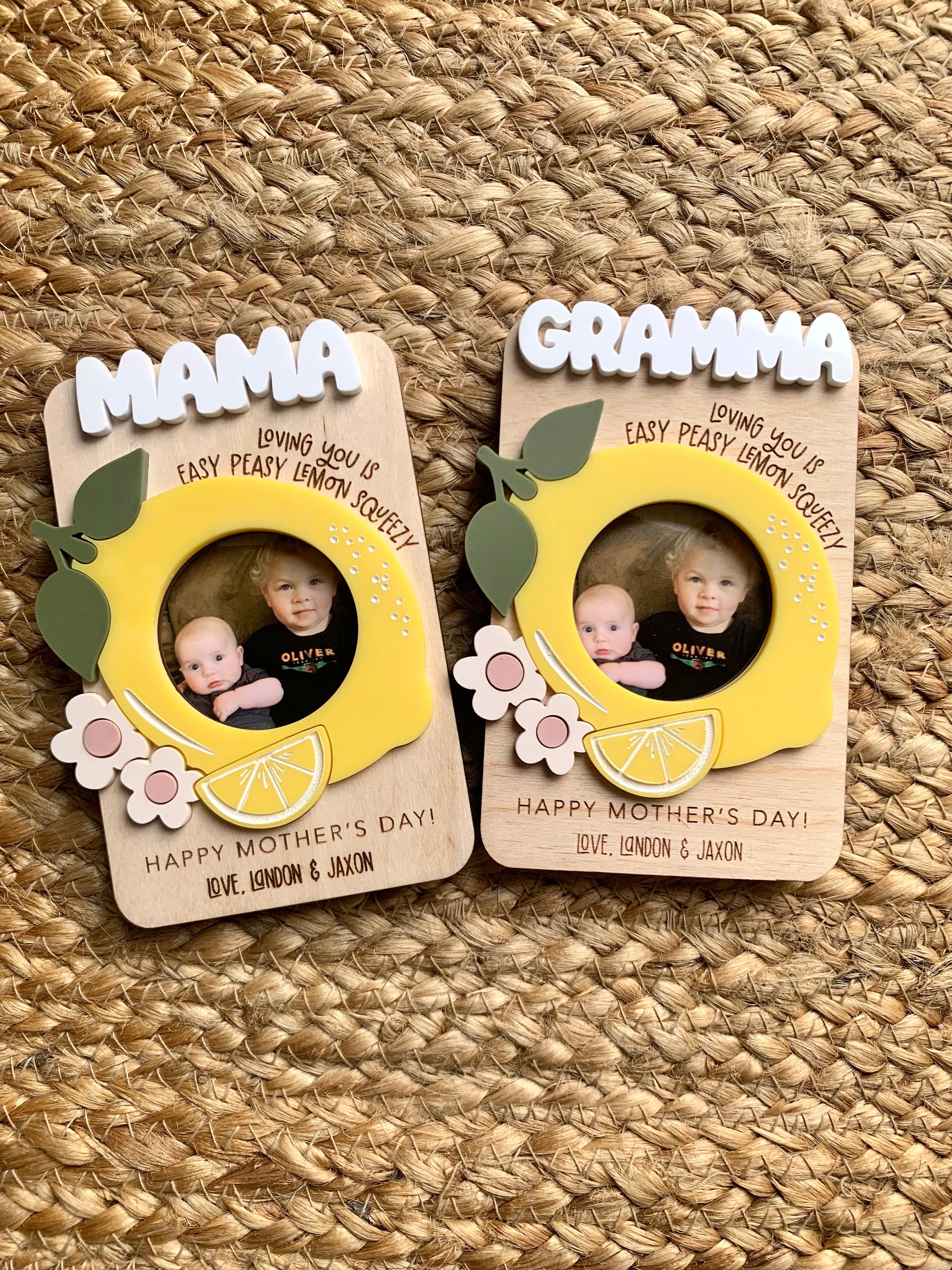 Personalized Lemon Photo Magnet, Mother's Day Gift, Fridge Photo Magnet, Kid Photo Frame, Gift for Grandma