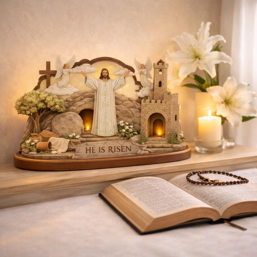 Easter Resurrection Wooden Sign, 2D Flat Empty Tomb Display, Religious Tabletop Decor, He is Risen Christian Art, Easter Keepsake for Home