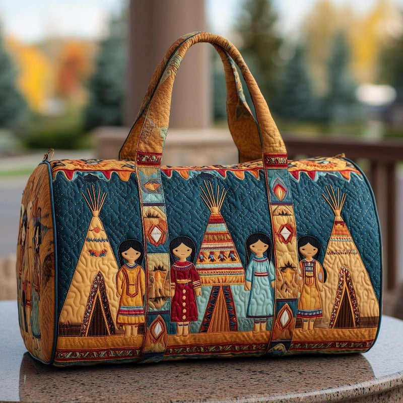Unisex Bohemian Teacher Duffel Bag, Flat Printed Design, Quilted Look Travel Bag, Not Textured Weekender Bag