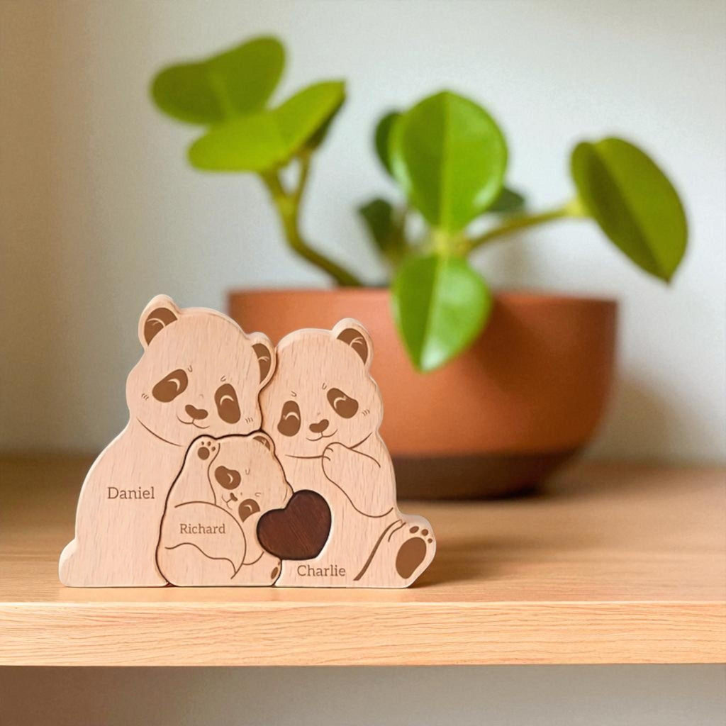Panda Family Puzzle, Personalized Wooden Family Puzzle, Mothers Day Gift, Adoption Gift, Custom Panda Decor, Wooden Keepsake, Family Gift