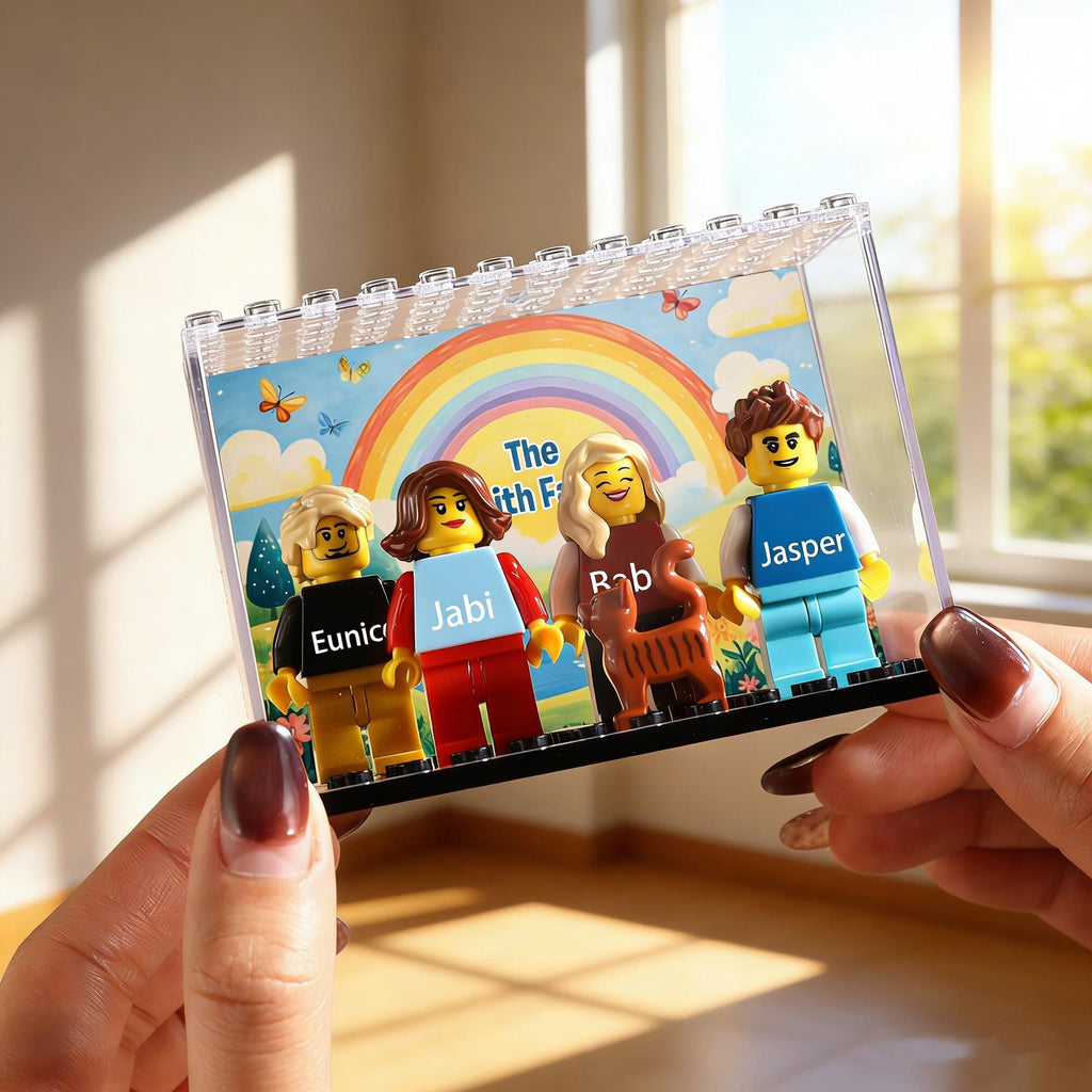 Custom Building Block Figure Set - Personalized Couple, Family & Pet Mini Figurines in Display Case | Valentine's, Wedding, Anniversary Gift