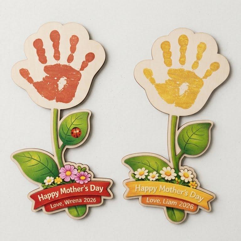 Personalized Mother’s Day Handprint Flower Sign – DIY Gift for Mom From Kids