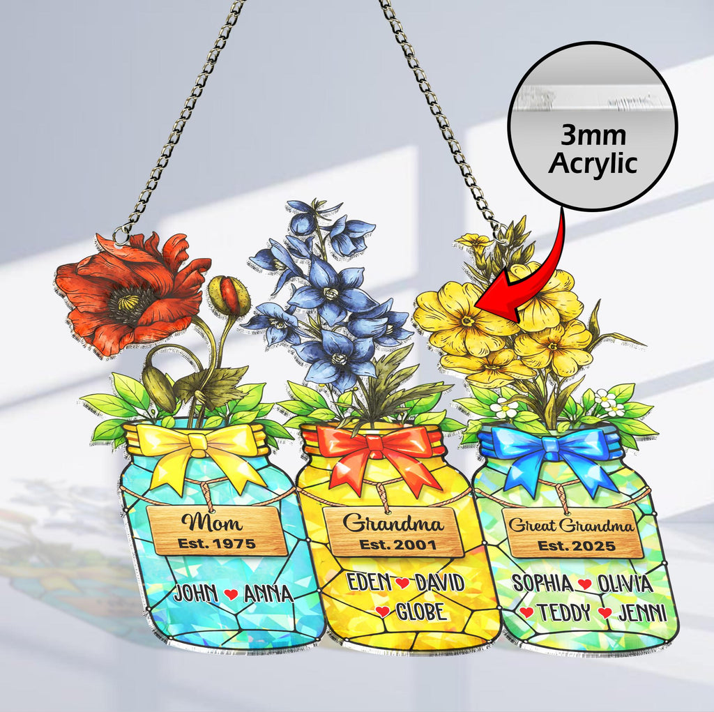 Personalized Grandma Flower Suncatcher, Birth Flower, Mother's Day, Gifts for Grandma, Grandma Gift, Grandma's Garden, Floral Suncatcher