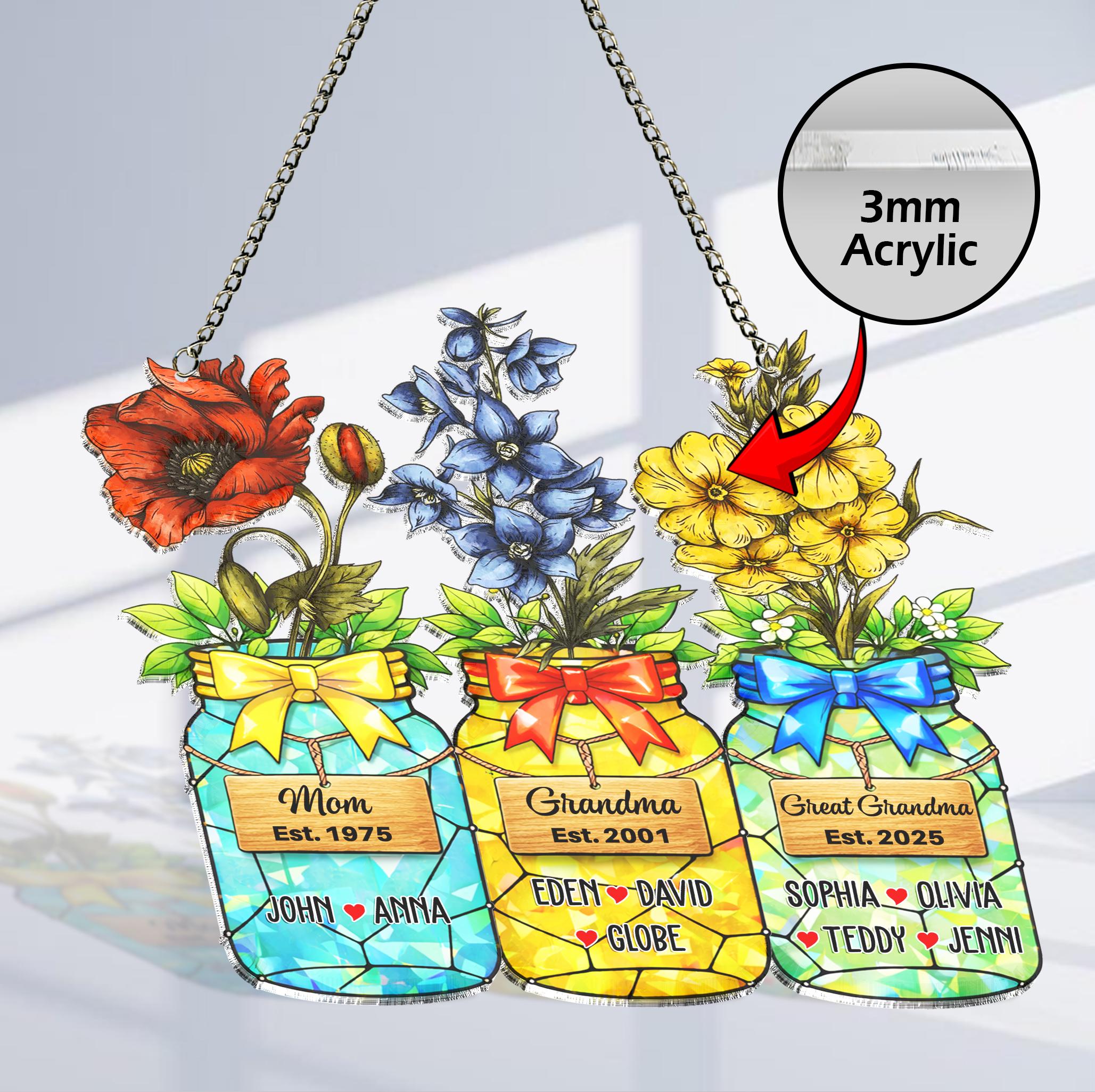 Personalized Grandma Flower Suncatcher, Birth Flower, Mother's Day, Gifts for Grandma, Grandma Gift, Grandma's Garden, Floral Suncatcher
