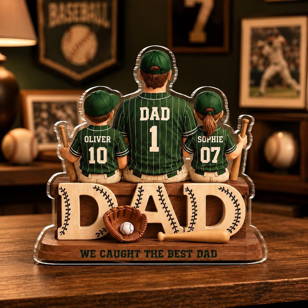 Personalized Baseball Dad Acrylic Plaque, Custom Jersey Name Father’s Day Gift for Dad
