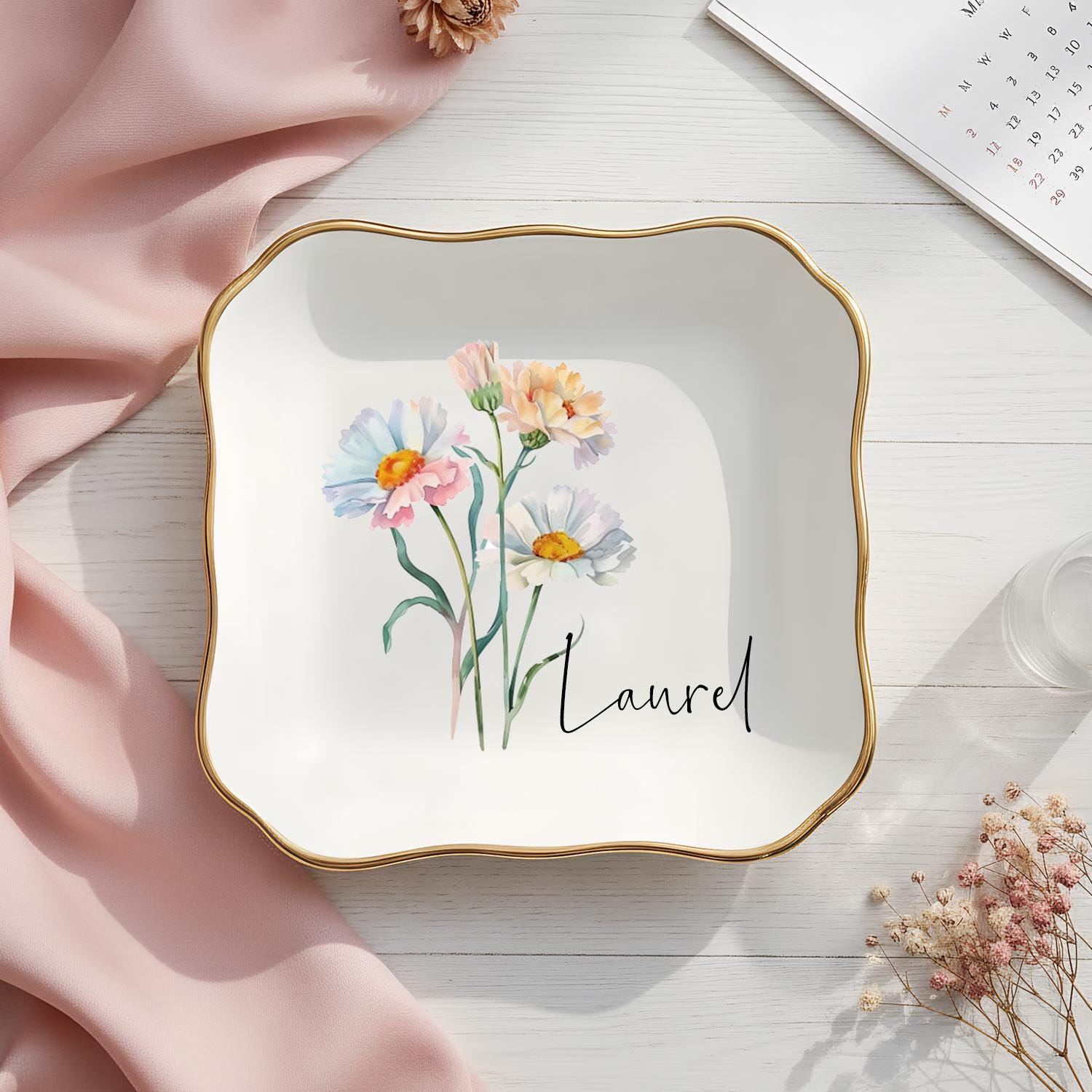 Personalised Birth Flower Trinket Dish, Custom Watercolor Flower Ring Dish, Birthday Jewelry Dish, Wedding Bridesmaid Gift, Christmas Gifts - Etsy
