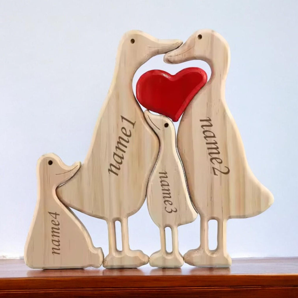 Personalised Wooden Duck Family Puzzle _ Custom Engraved Figurines _ Unique Family Gift, Mother’s Day Keepsake, Animal Lover Home DecorCustom Name Family Gift, Anniversary Housewarming Keepsake