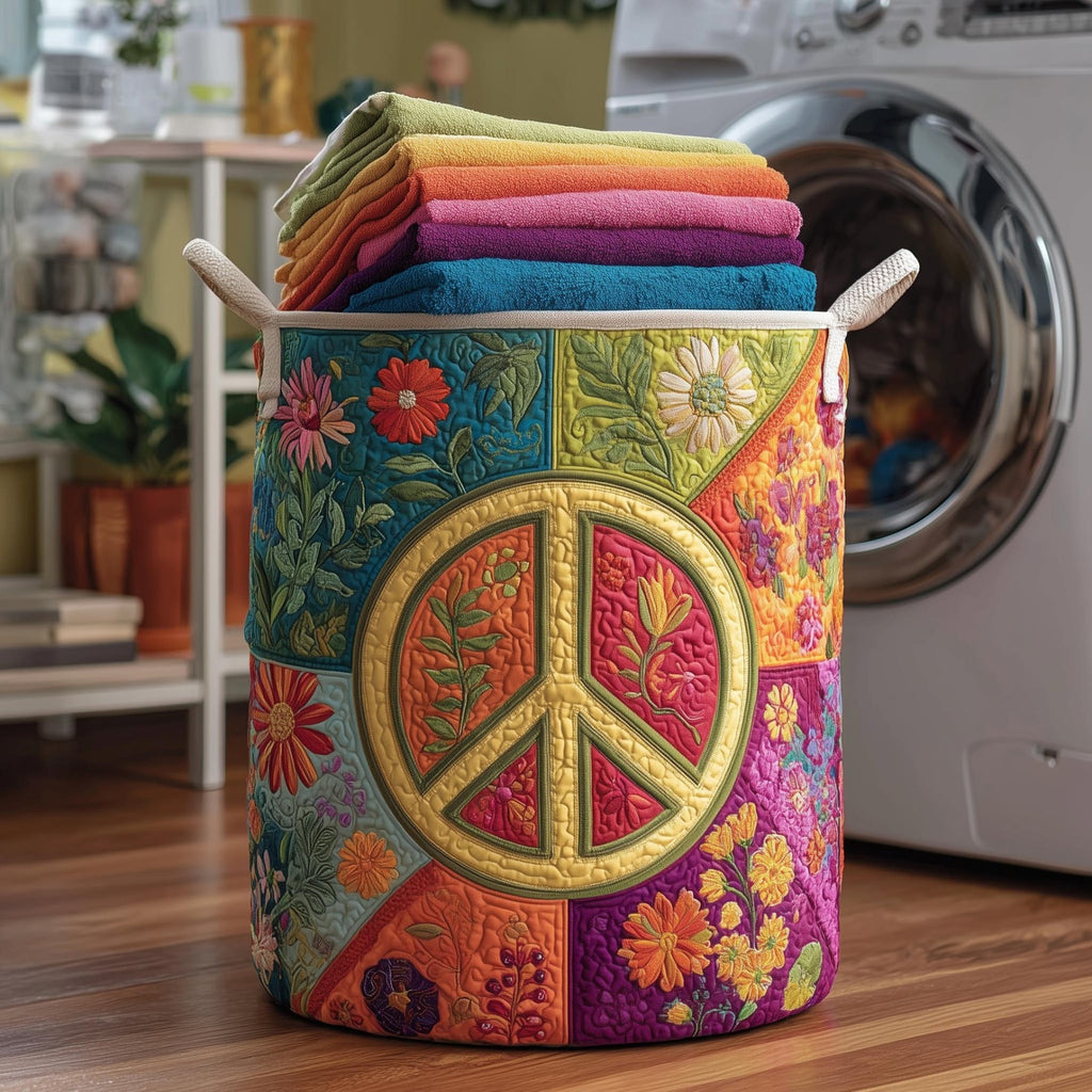 Artistic Print Quilted Laundry Basket, Large Fabric Clothes Hamper, Foldable Storage Bin for Bedroom, Bathroom, Nursery & Dorm