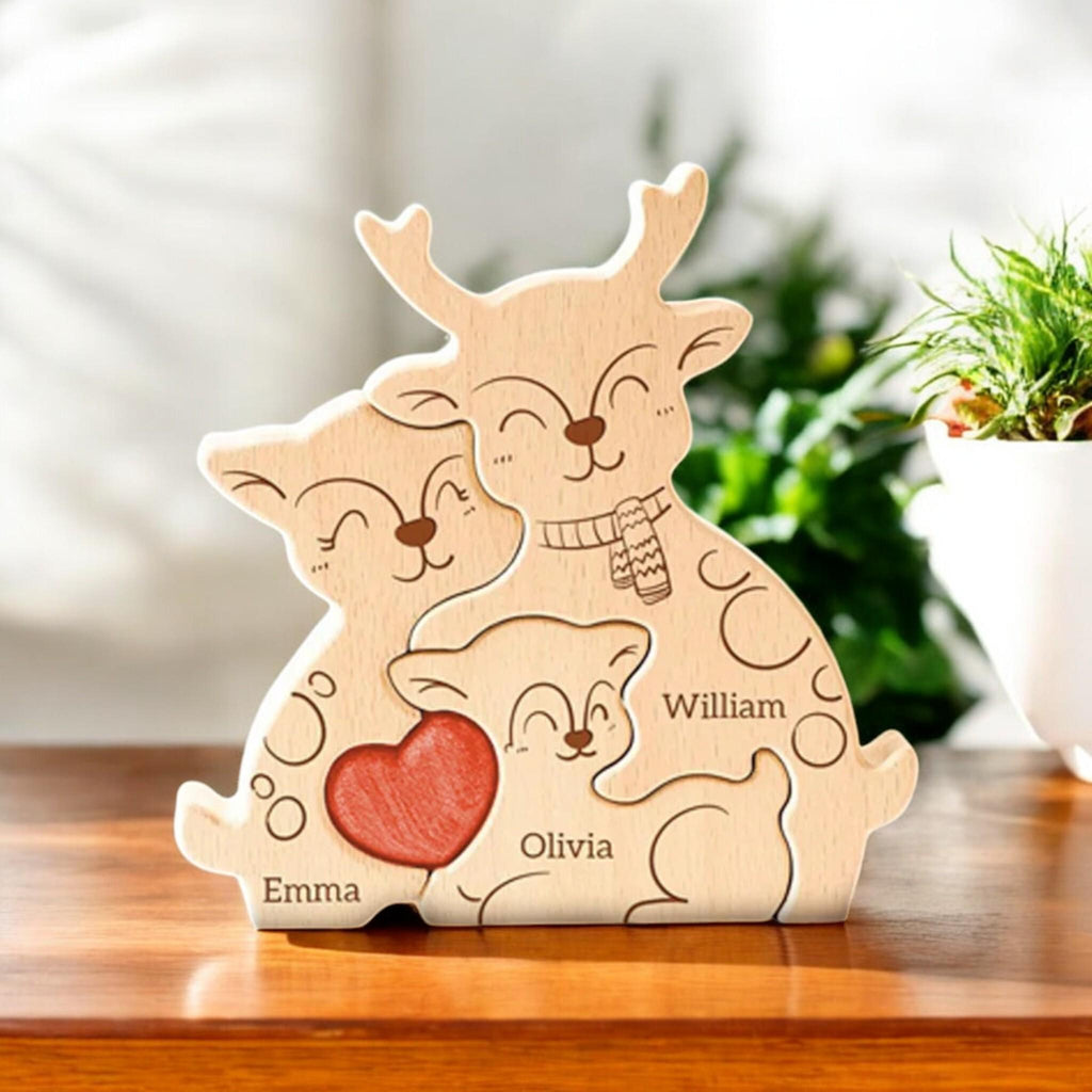 Personalized Deer Family Puzzle, Custom Wooden Elk Gift, Nursery Decor, Rustic Family Ornament, Baby Shower, Xmas Keepsake, Deer Gift, Decor
