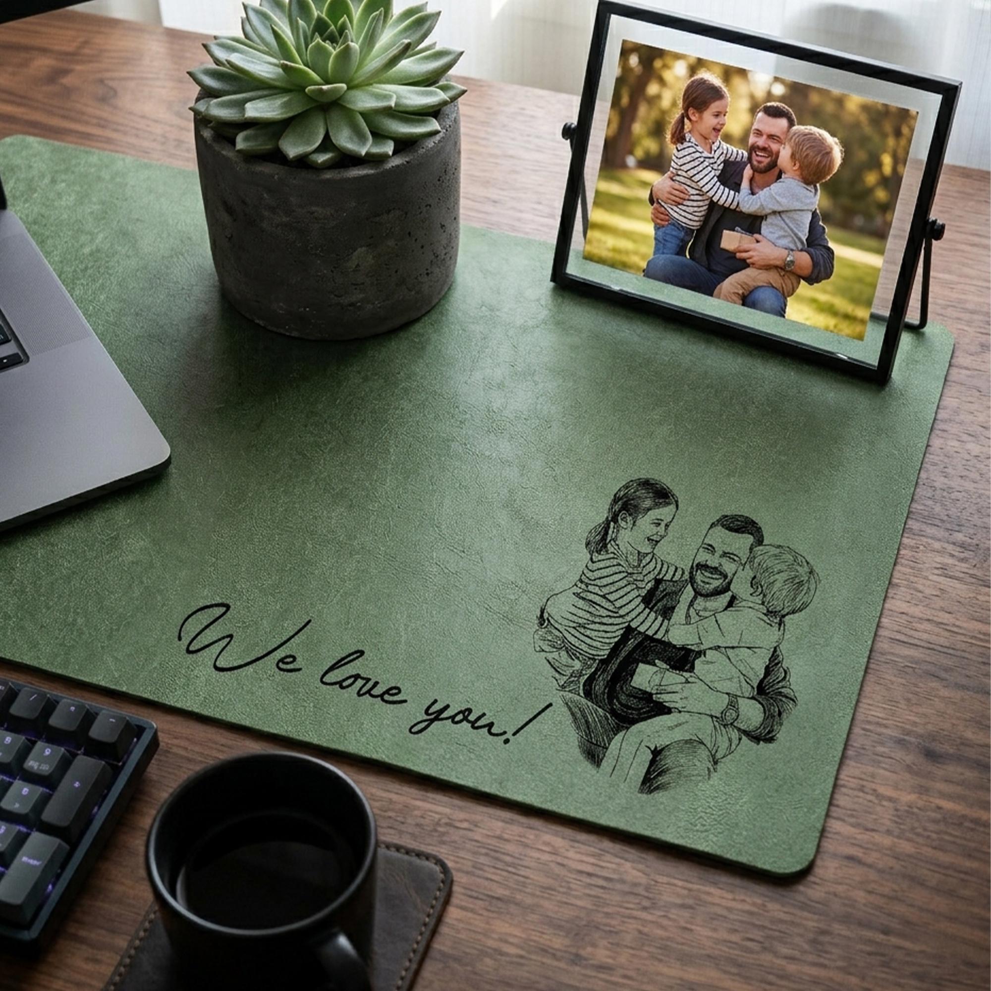 Custom Daddy Photo Sketch Line Art Desk Mat, Personalized Line Art Mouse Pad From Photo Father's Day Gift for Husband, Papa Gift Desk Decor