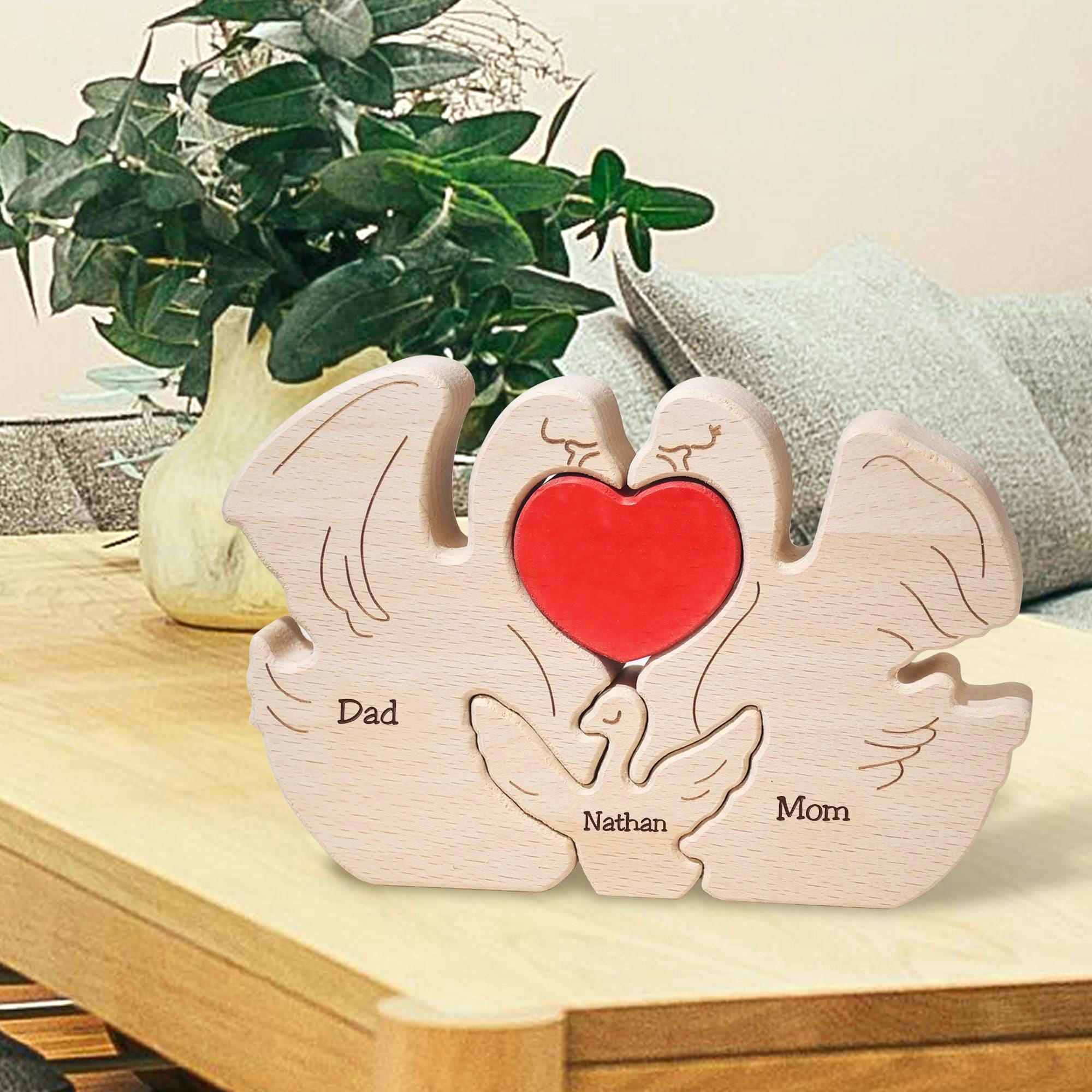 Wooden Swan Family Puzzle, Custom Swan Figurines, Birthday Anniversary Gift for Wife, Wedding Gift for Couples, 2025 Christmas Gifts