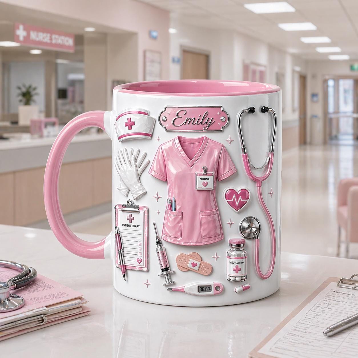 Personalized Nurse Life Embossed Mug, Custom Name Coffee Cup, Nurse Gift, Medical Staff Mug, RN Appreciation Gift