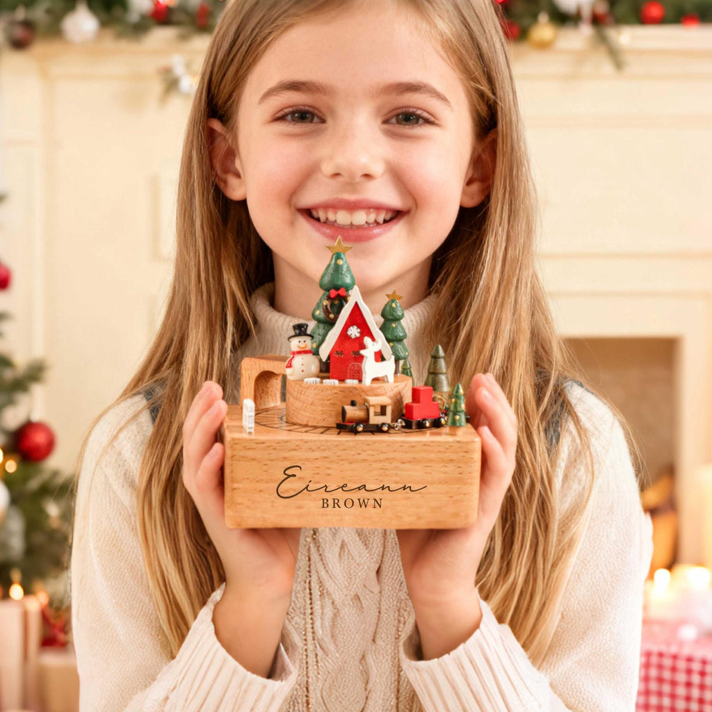 Christmas Gift Train, Custom Wooden Handmade Music Box, 1st Birthday, Engraved Baby Name Music Box, Newborn Gift, Christmas Gift
