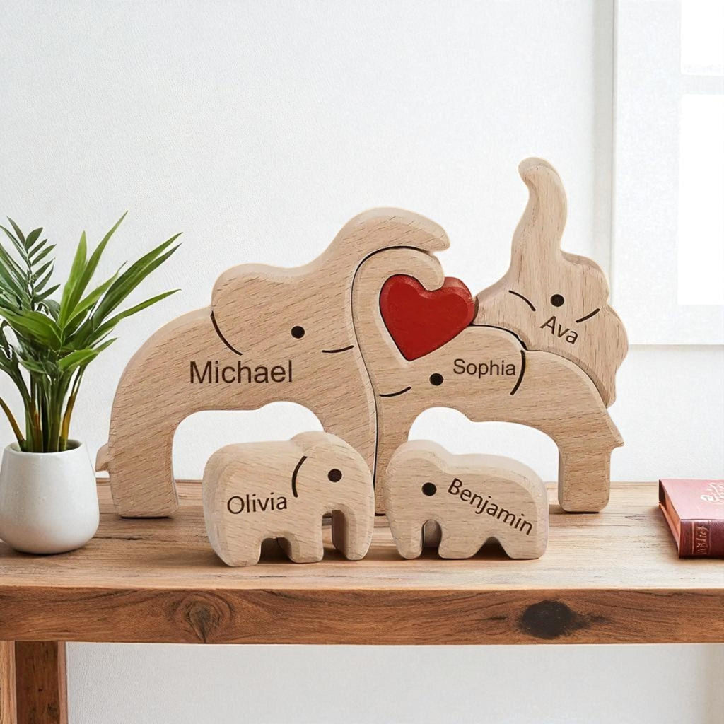 Elephant Family Puzzle, Unique Christmas Family Gift, Wooden Elephant Ornament, Elephant Keepsake, Adoption Keepsake, Housewarming Present