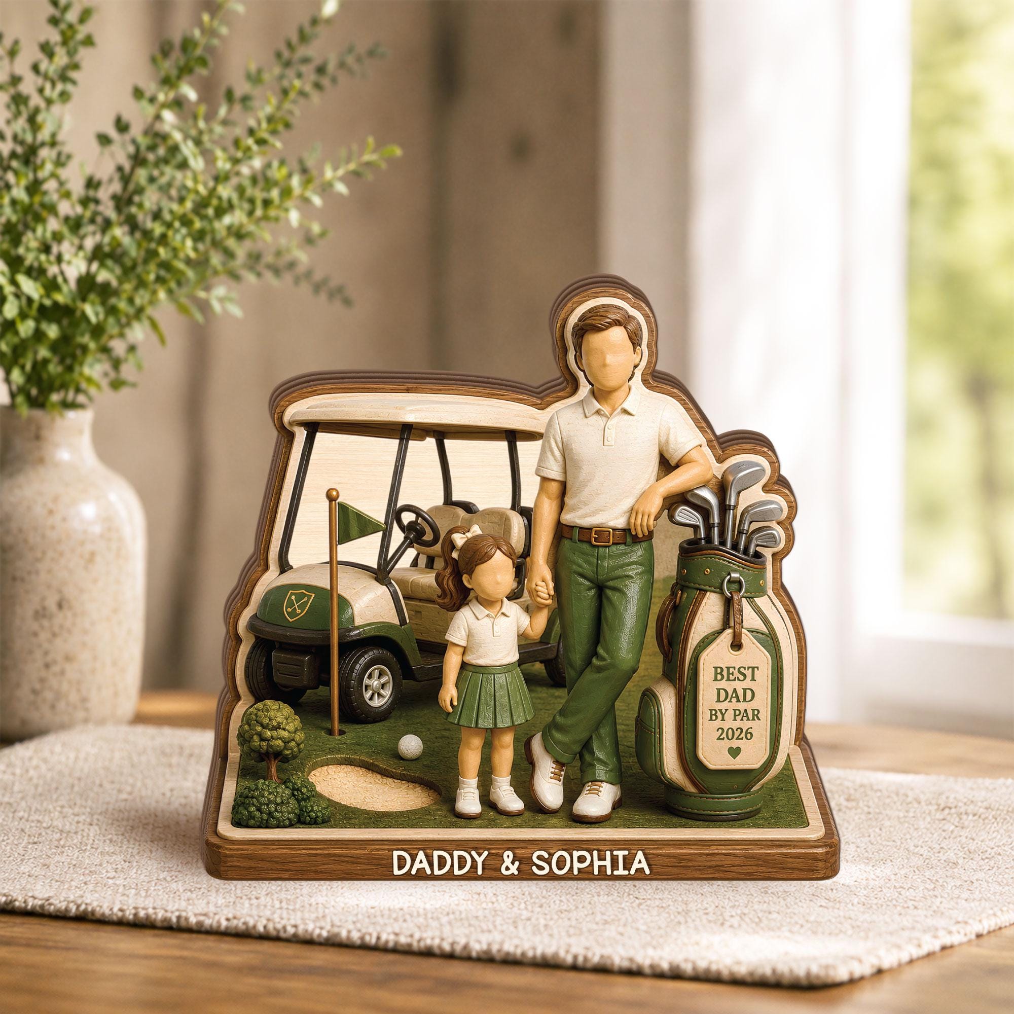 Personalized Golf Dad Wooden Block, Custom Daddy Daughter Golf Gift, Father’s Day Shelf Decor, Wood Keepsake for Golf Dad, Golf Lovers Gift