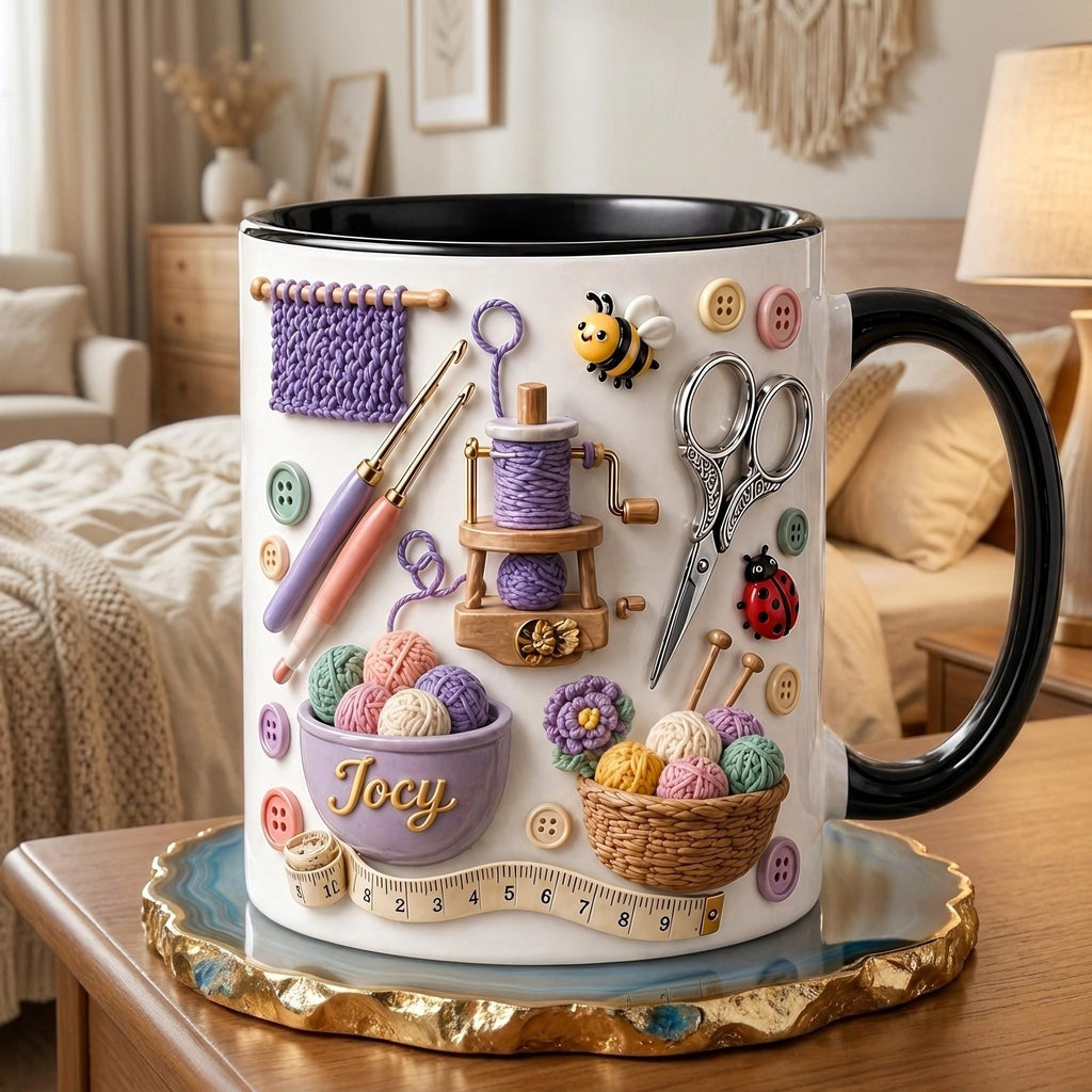 Crochet Mug, Knitting Lover Coffee Mug, Yarn Lover Gift, Craft Room Cup, Cute Gift for Crocheter, Knitter Appreciation Mug