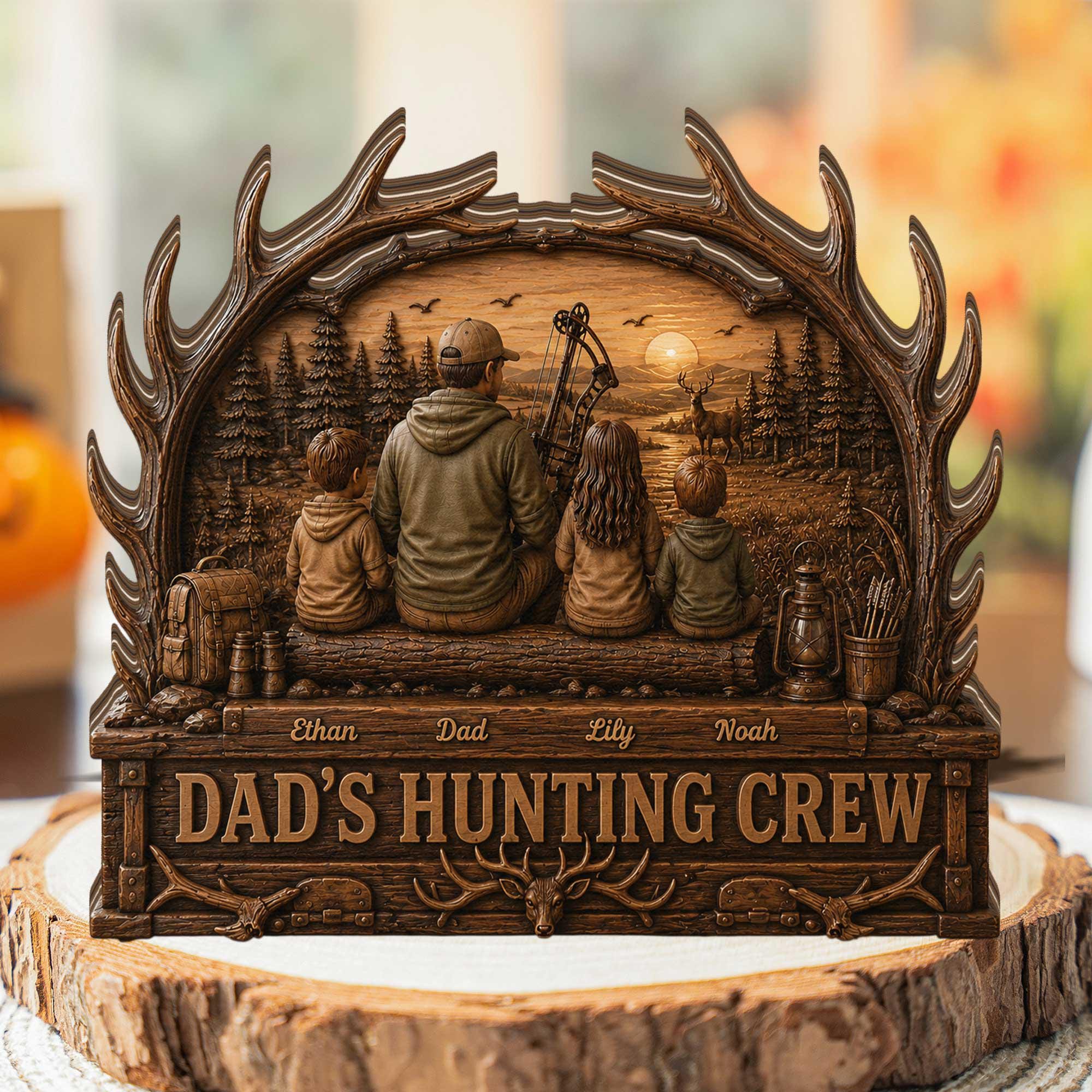 Personalized Hunting Dad Book 2D FLAT Wooden Sculpture Father Day Gift for Dad From Kids Custom Outdoorsman Daddy Keepsake Gifts for Grandpa