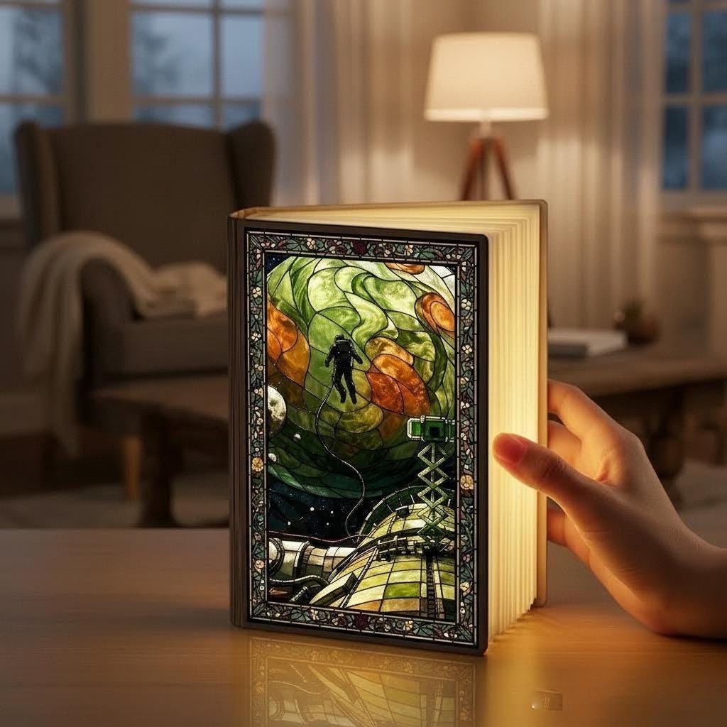 Project Hail Mary Book Lamp, Home of Astrophage, Ryland Grace & Rocky Bookshelf Decor Stained Glass, LED Foldable Book Lamp, Scifi Book Gift