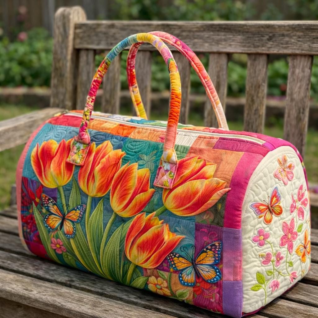 Rainbow Tulip Flowers Quilted Duffle Bag_ Camper Bus Travel Weekender Bag, Best Duffle Bags for Women,mothers Day Cute Weekender Duffel Gift
